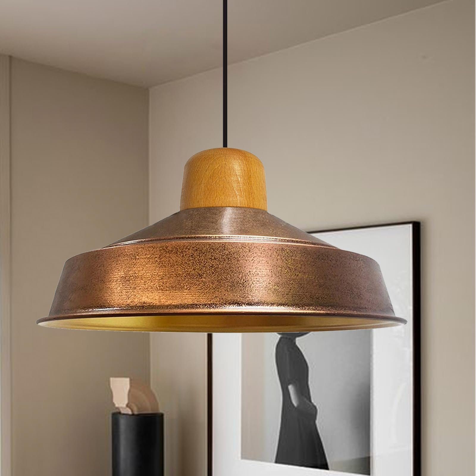 Bamyum Pendelleuchte ohne Deckenpendelleuchte Lampe, Asletl Vintage Leuchtmittel 41cm Holz Bamyum aus Metall Kupfer