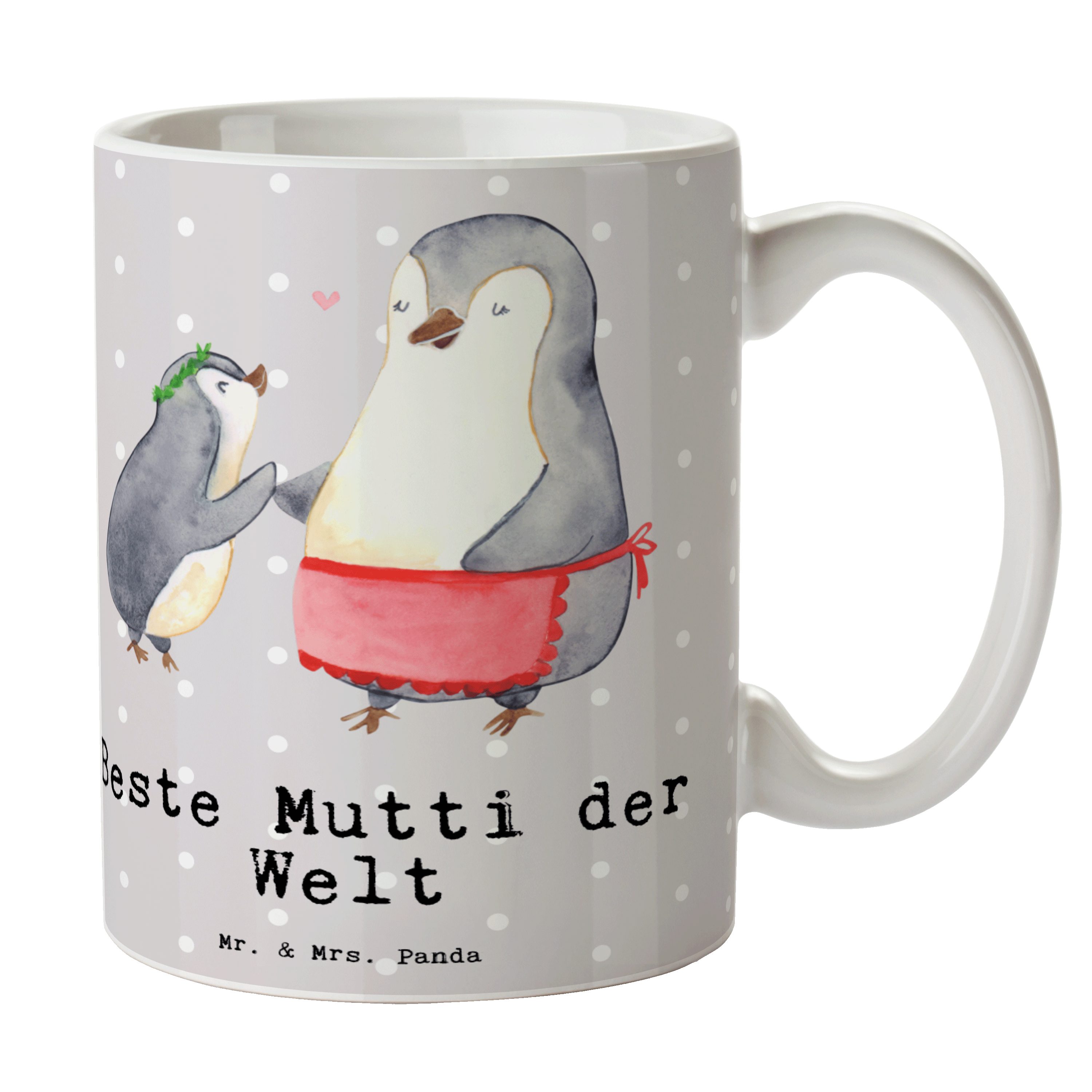 Mr. & Mrs. Panda Tasse Pinguin Beste Mutti der Welt - Grau Pastell - Geschenk, Becher, für, Keramik