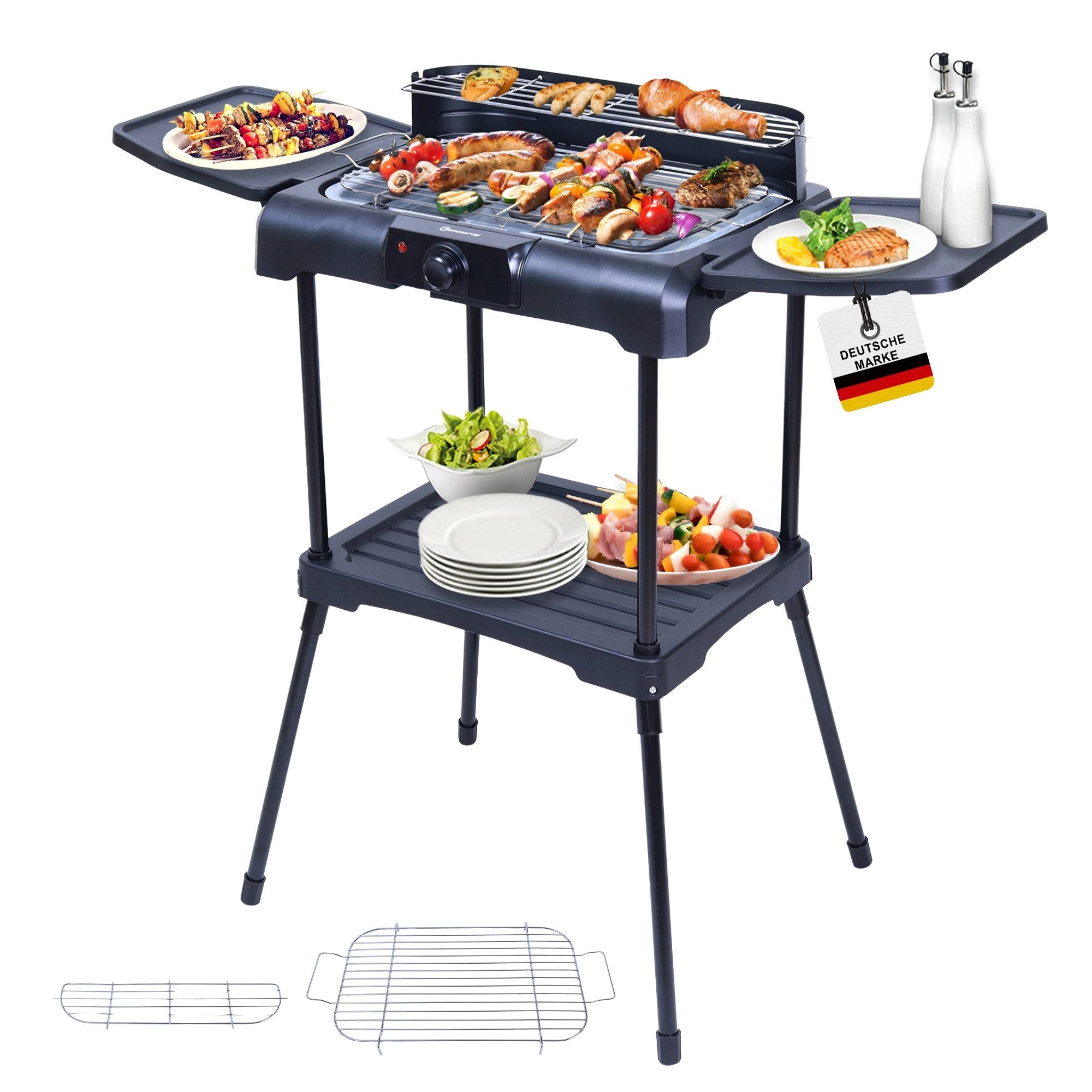 Sommertal Elektrogrill BBQ231 Elektrogrill Balkongrill 2200W Camping Grill, 2200 W, 2in1 Tischgrill mit Standfuß Stufenloser Temperaturregler