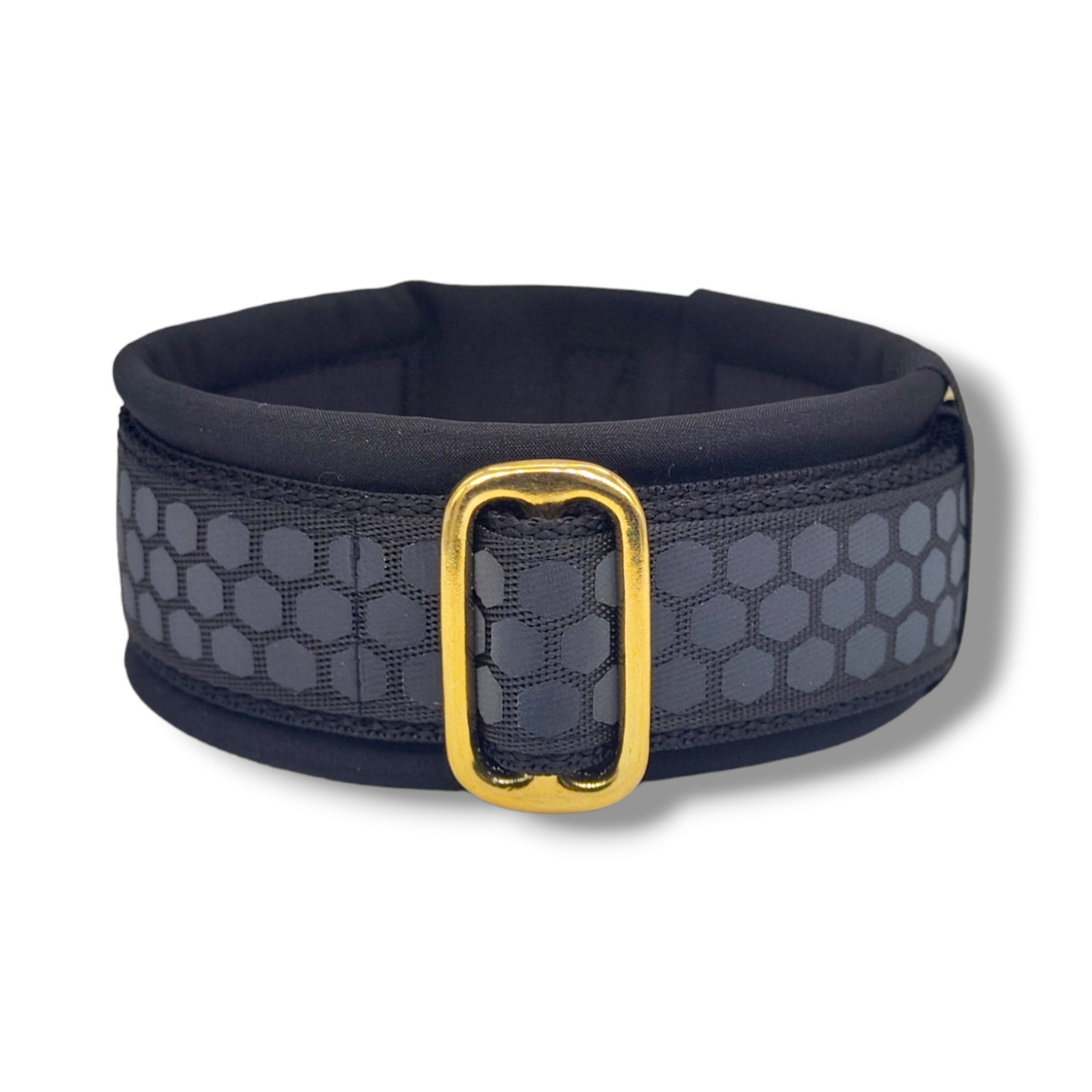 D by E Couture Hunde-Halsband "Black & Gold II", reflektierend, gepolstert, verstellbar, 40mm breit, Handmade