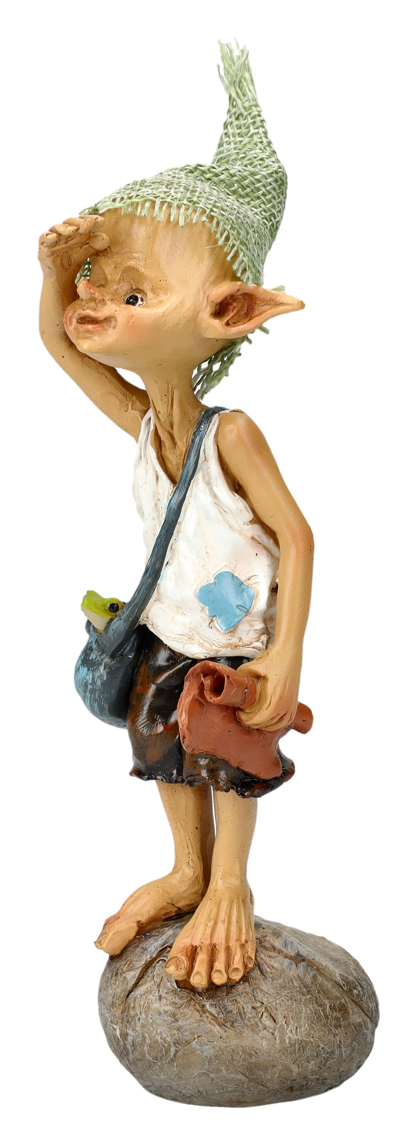 Dekofigur Pixie Kobold Figur - Pfadfinder sieht Ziel - Scout Stein Kundschafter