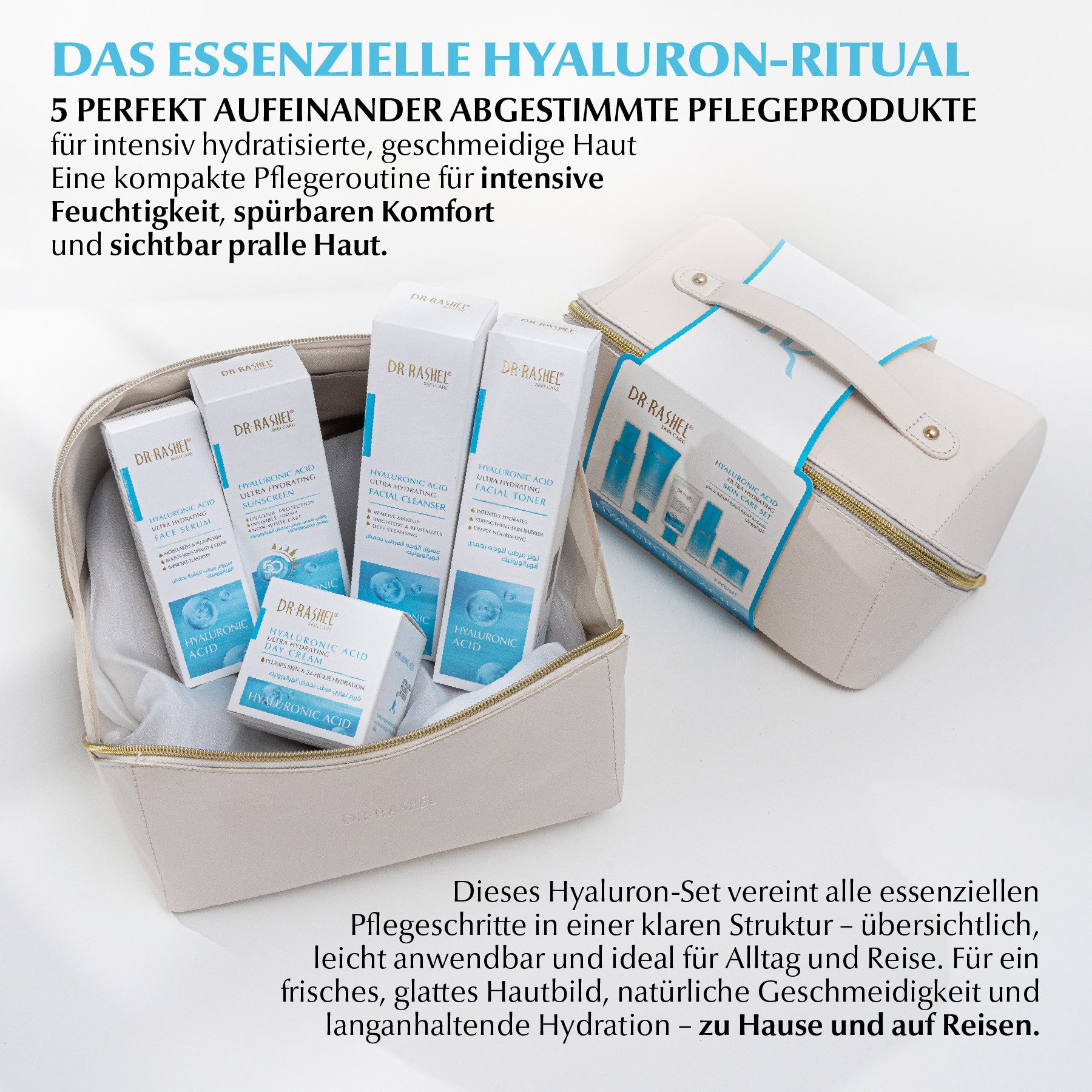 DR RASHEL Hautpflege-Set Hyaluron Hyaluronic Acid Gesichtspflege Serum Cream Cleanser Toner SPF, 5-tlg., Hautpflegeset, Gesichtspflege, Toner, Serum, SPF