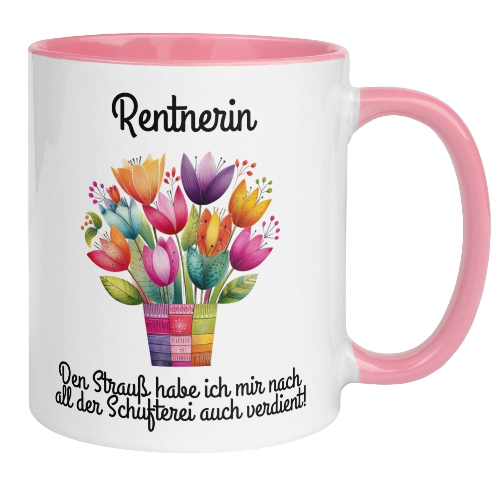 Momentals Tasse Rente Frau – „Den Strauß habe ich mir verdient“ – Geschenk Ruhestand, Gratis Versand · Links-&Rechtshänder · Spülmaschinenfest