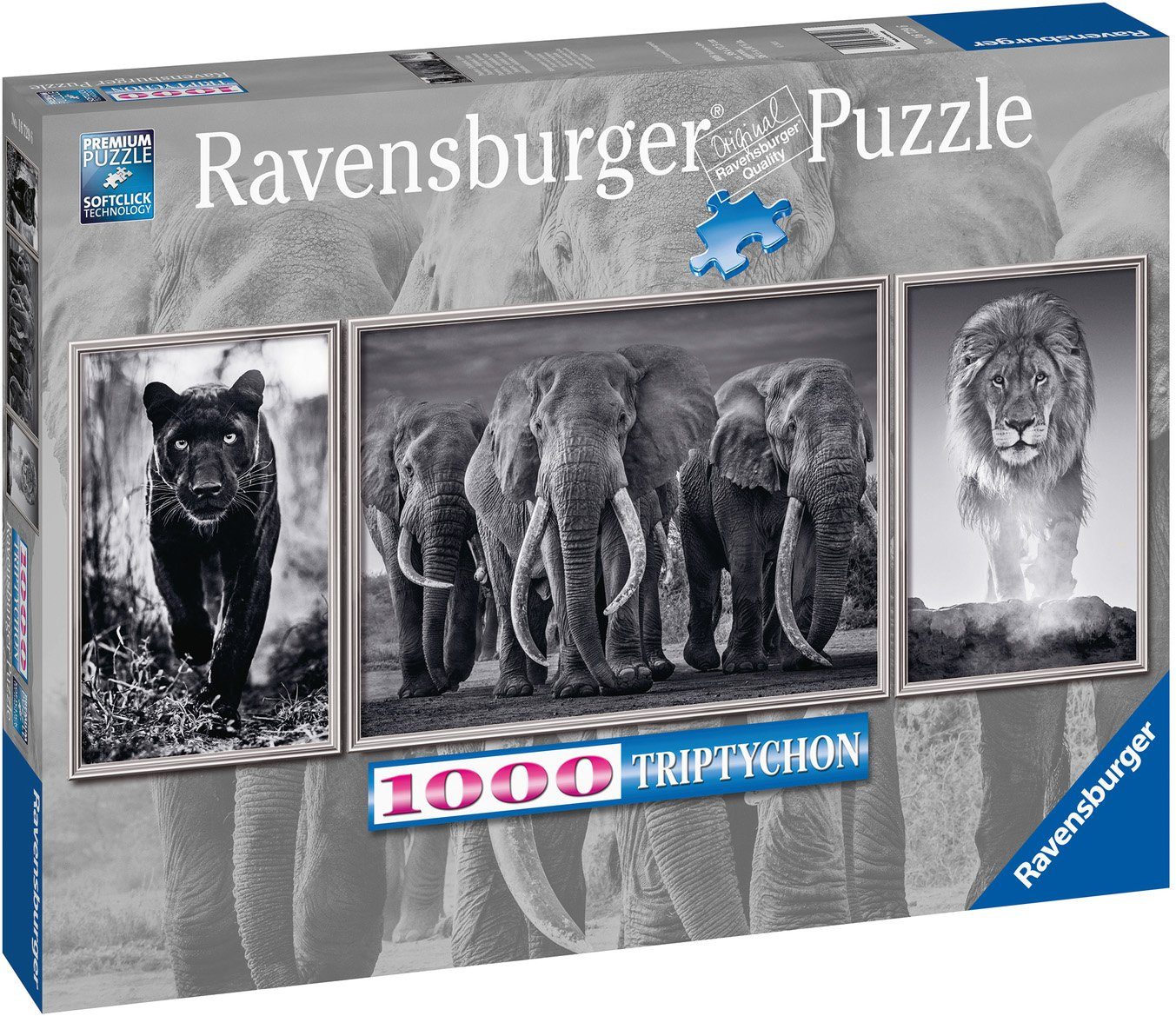 Löwe, Elefanten, Puzzleteile, Triptychon; - Ravensburger weltweit; Puzzle Made - schützt 1000 Germany Panter, in FSC® Wald