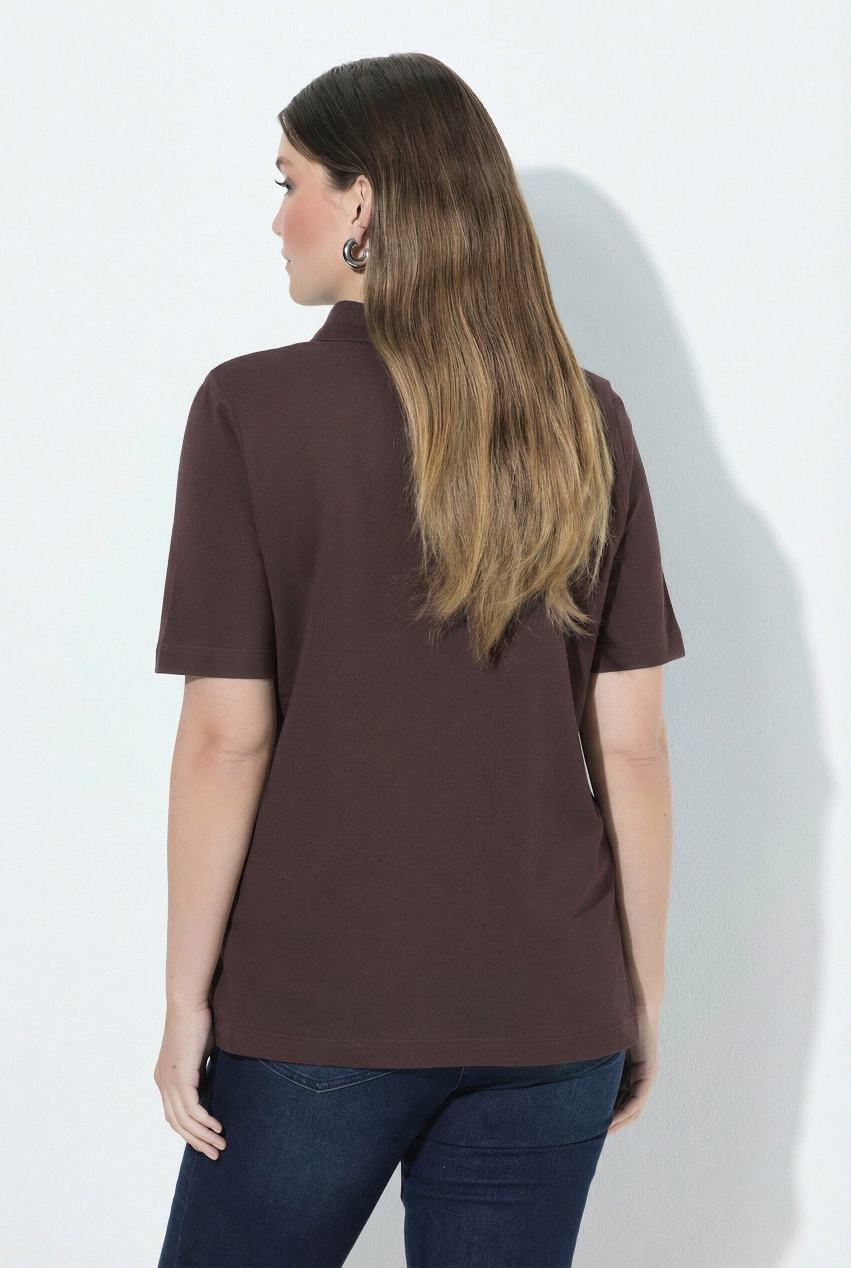 Ulla Popken Poloshirt Poloshirt längere Knopfleiste Polokragen Halbarm