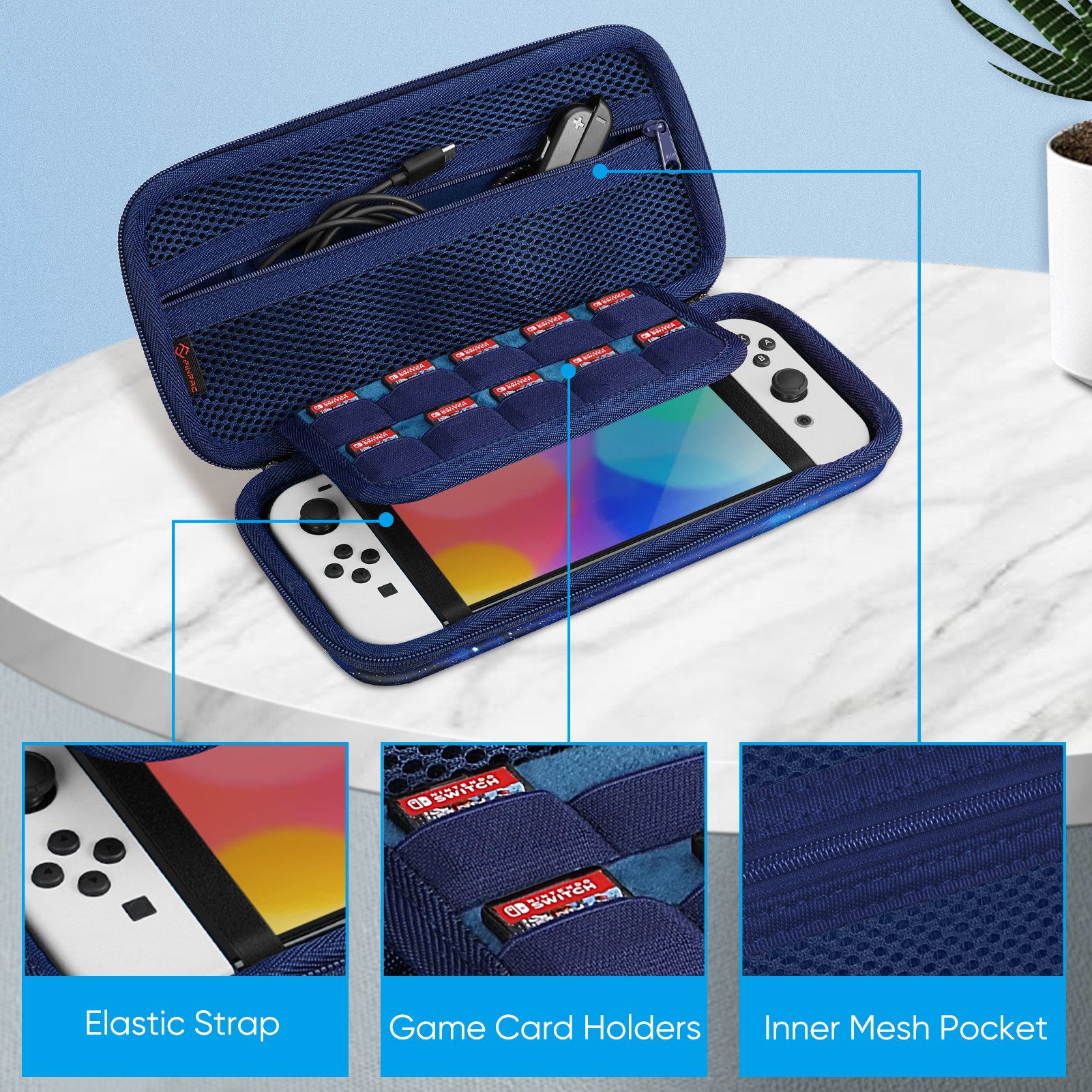 Fintie Nintendo-Schutzhülle Tragetasche Kompatibel mit Nintendo Switch/Switch OLED Modell, mit 10 Spielkartenhaltern, Stoßfeste Reisetasche für Konsole & Zubehö – Bild 3 von 5
