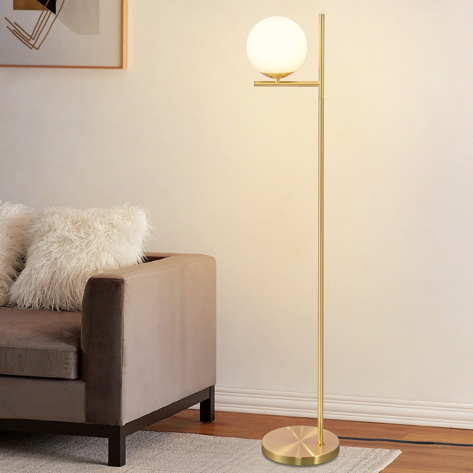 Nettlife Stehlampe Gold Stehleuchte 3 Flammig mit Fußschalter, mit Fußschalter, LED wechselbar, Wohnzimmer Schlafzimmer Büro Kinderzimmer