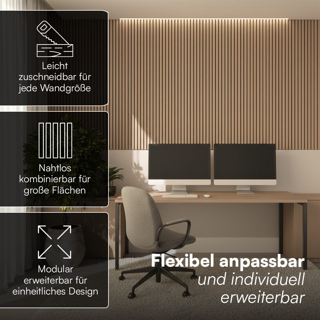 Bellamio Wandpaneel Kilwa, Akustikpaneel Holzoptik, BxL: 60x110 cm, 0,66 qm, (Eiche, 2-tlg) 3D Lamellenwand schallabsorbierend, in verschiedenen Größen verfügbar