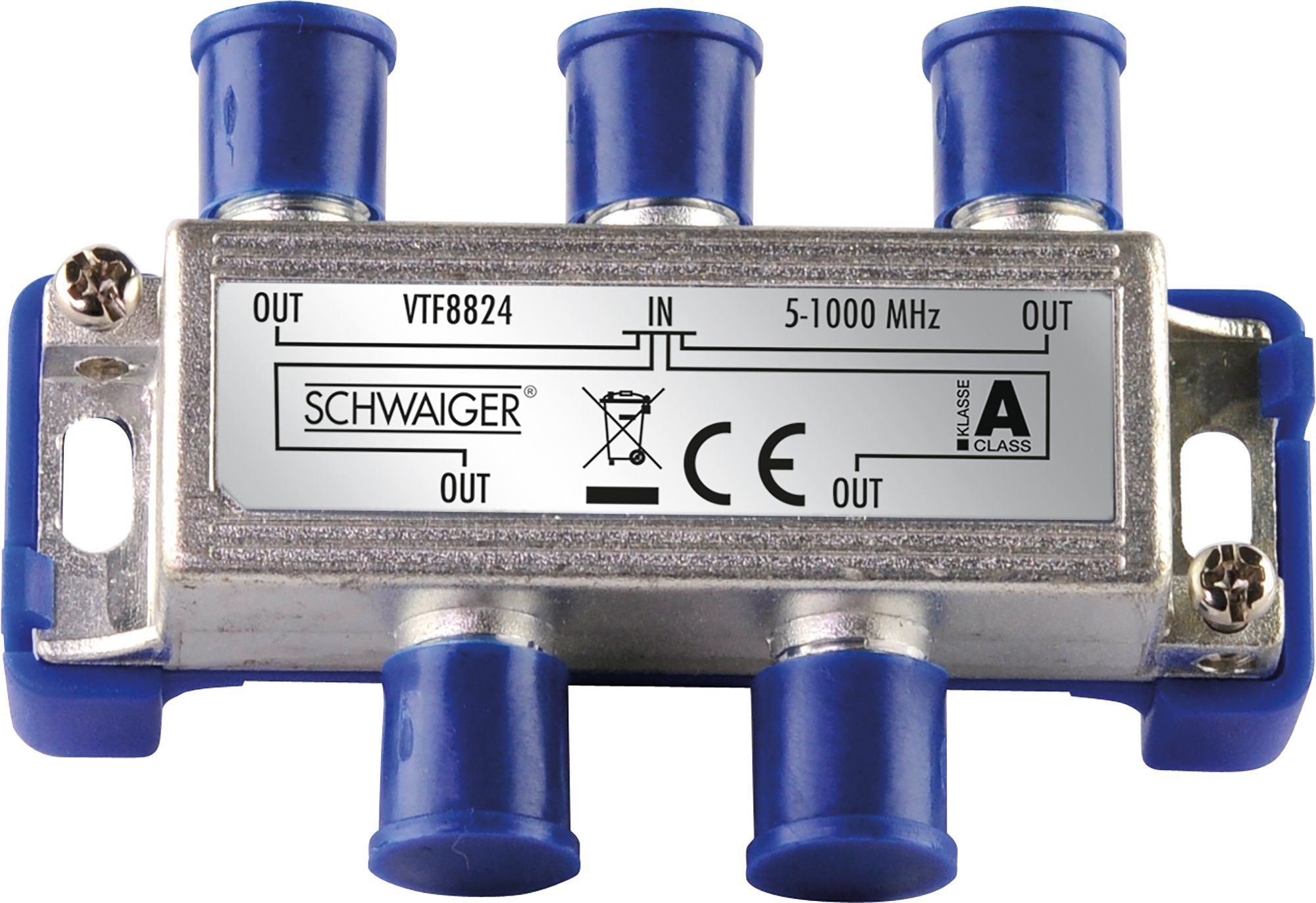 Schwaiger SAT-Verteiler VTF8824 241 (verteilt ein Signal auf vier Teilnehmer), für Kabel- und Antennenanlagen