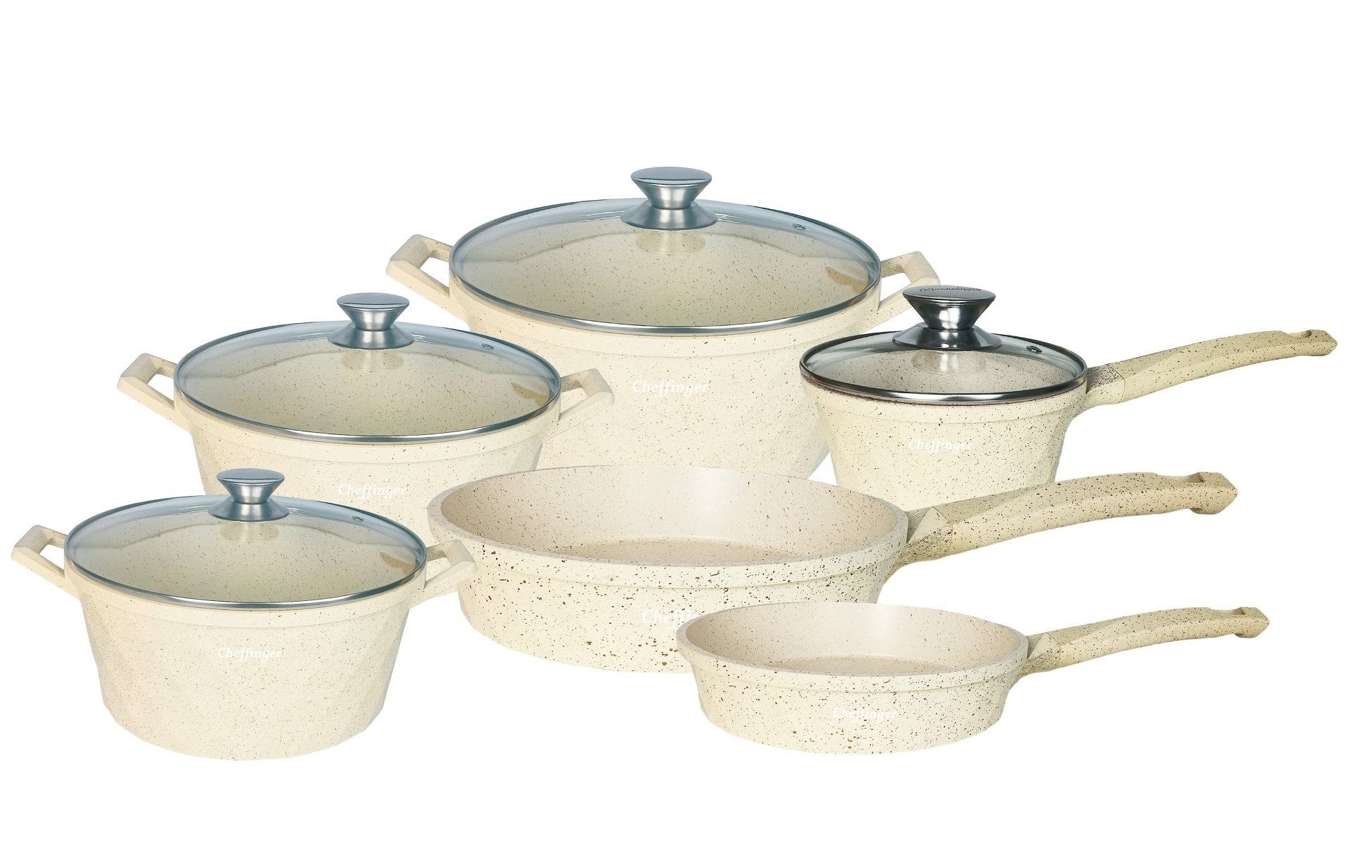 Cheffinger Topf-Set Topf Kochtopf Kasserolle Bratpfannen Set 12tlg Induktion Cheffinger, (Topf- und Pfannen-Set bestehend aus 12 Teilen)