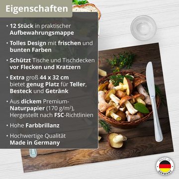 Platzset, Tischsets I Platzsets - Herbst - Pilze im Korb, Tischsetmacher, (aus Naturpapier in Aufbewahrungsmappe, 12-St., 44 x 32 cm / braun), Made in Germany