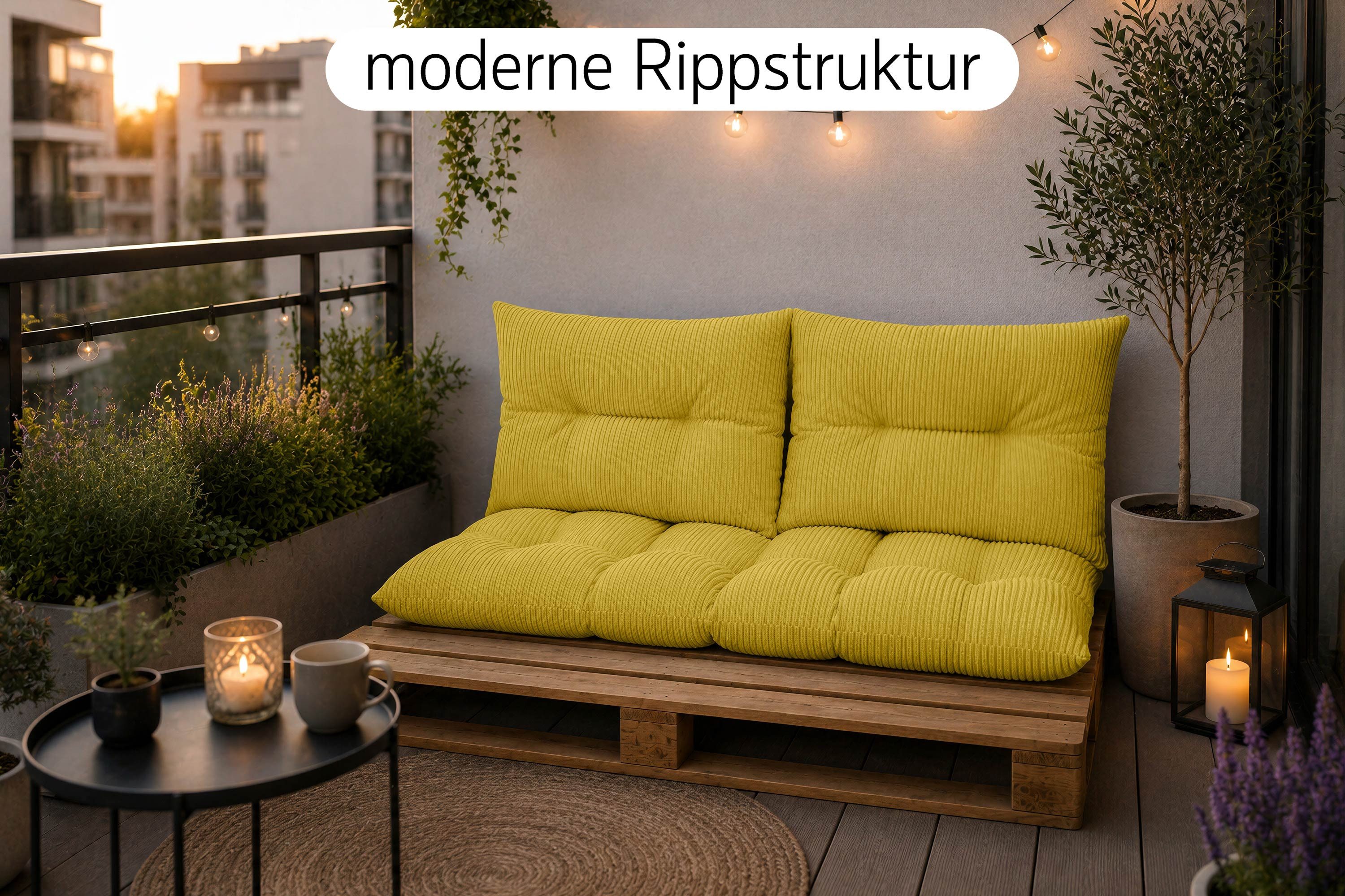 Amilian Palettenkissen Set 3-teilig Palettenauflagen für Europaletten, Balkon, Terrasse, Sitzkissen 120x60 cm + 2x Kissen 40x60 cm
