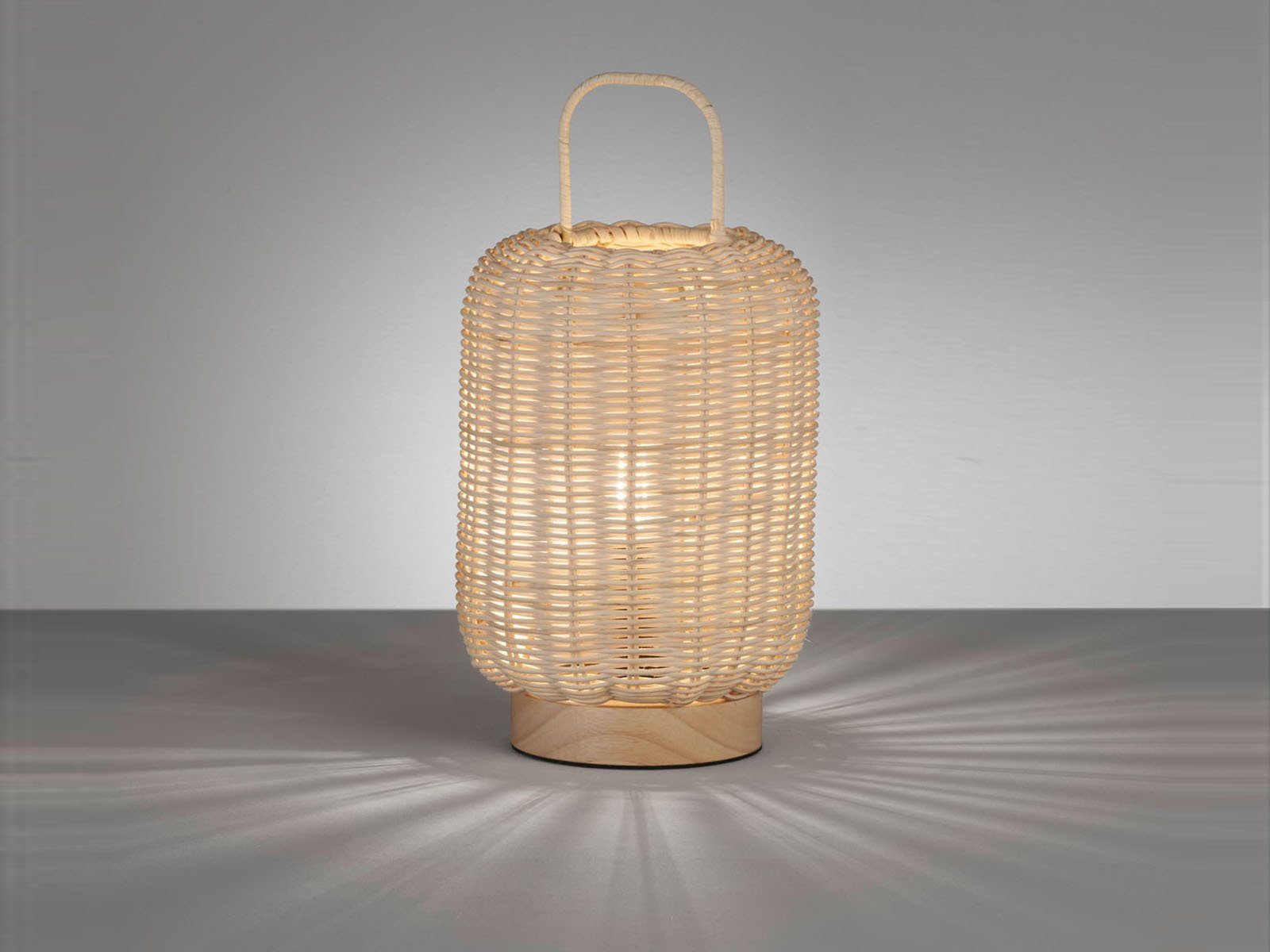FISCHER & HONSEL LED Nachttischlampe, LED wechselbar, Warmweiß, Tisch-Laterne 28,5cm klein, Lampenschirm Korb-Geflecht Landhaus-Stil