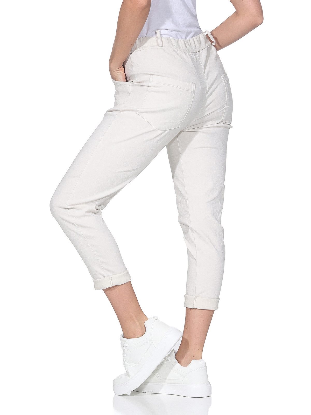 OriginalYou Stretch-Hose Freizeithose Damen Chinohose Stretch Jeans moderner Knitterlook, mit elastischem Bund & Gürtelschlaufen – Bild 4 von 4