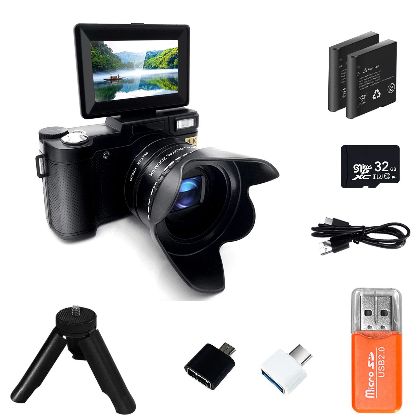 HT R5 Kompaktkamera (48 MP, 5x opt. Zoom, Digitalkamera 1080P 48MP Fotokamera mit 3,0 Zoll 180° Flip Bildschirm)