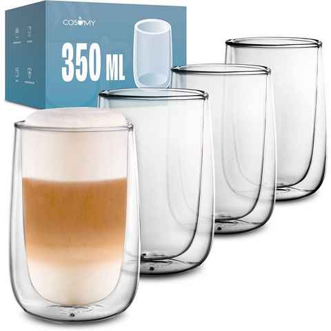 Cosumy Gläser-Set 4 Latte Macchiato Gläser doppelwandig 350ml, Glas, Für Latte Macchiato - Spülmaschinenfest - Hält lange warm