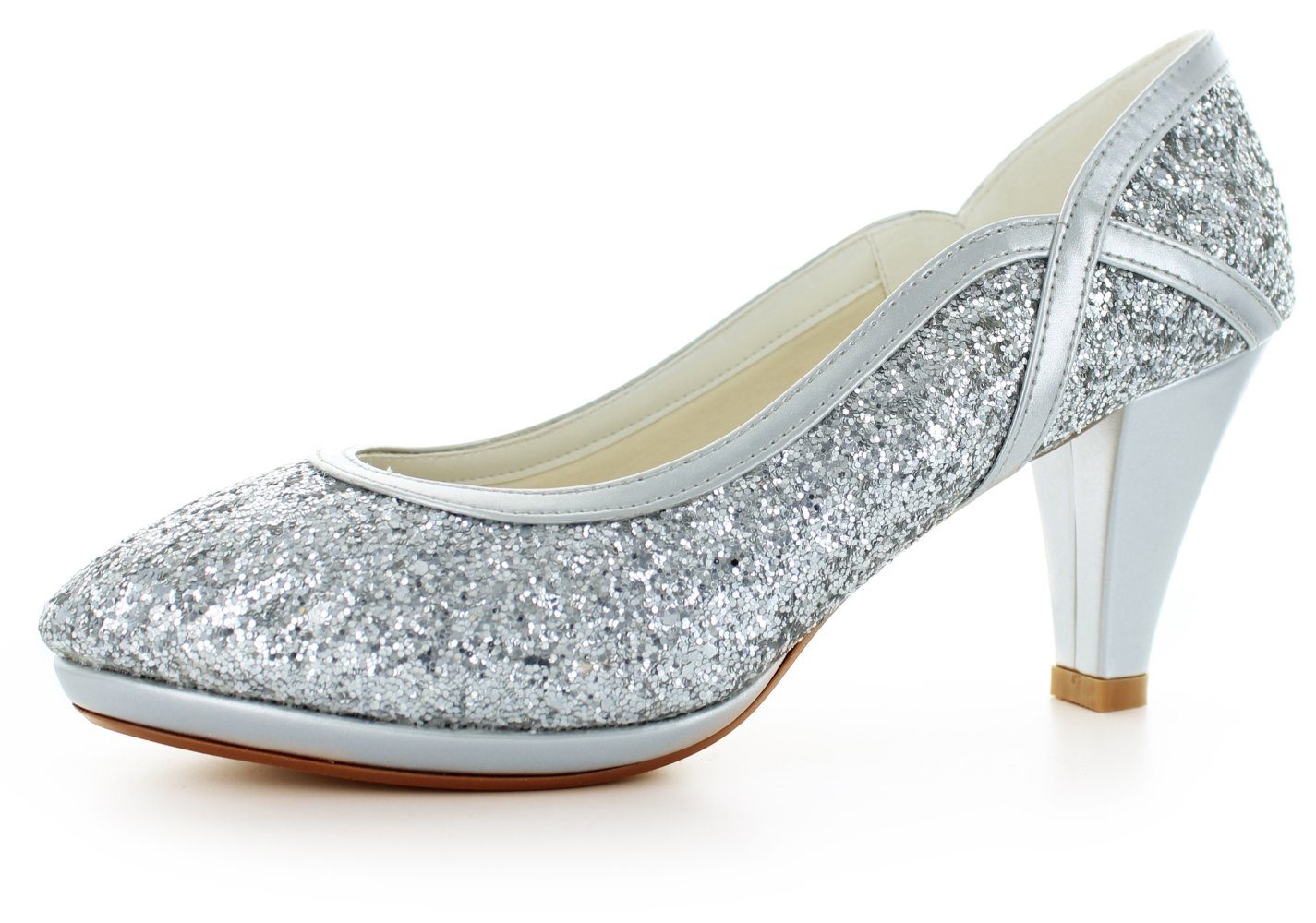 Pumps silber bequeme Lady Glitter 832 Pumps White