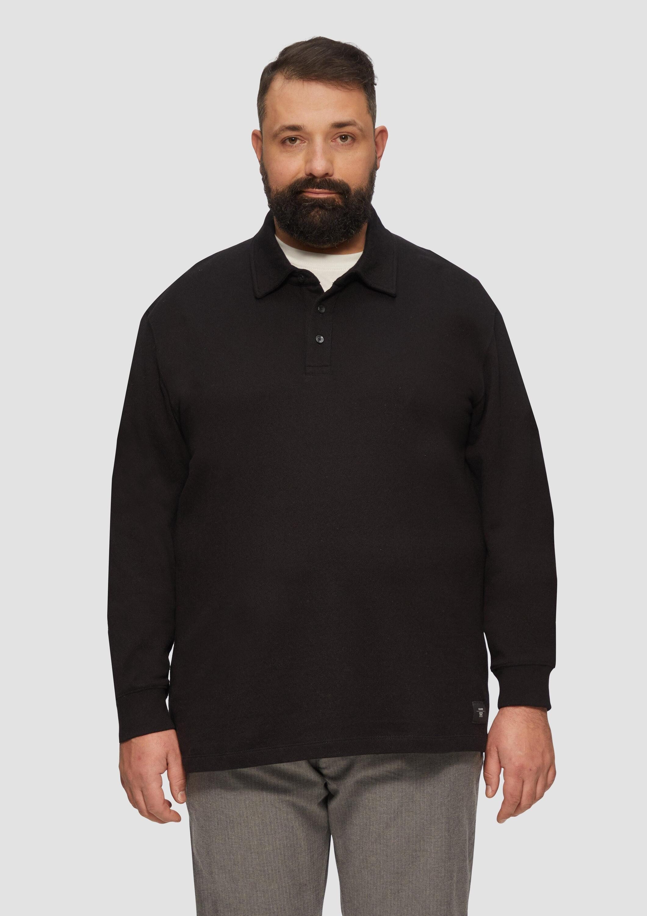 s.Oliver Langarmshirt Polo-Shirt Strukturiertes Langarm-Poloshirt im Relaxed Fit