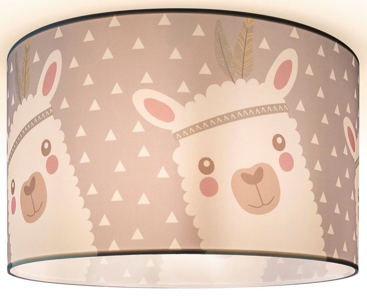 Deckenleuchte Ela Lampe E27 Home Kinderzimmer Deckenlampe Leuchtmittel, LED Paco 214, Lama-Motiv, ohne Kinderlampe