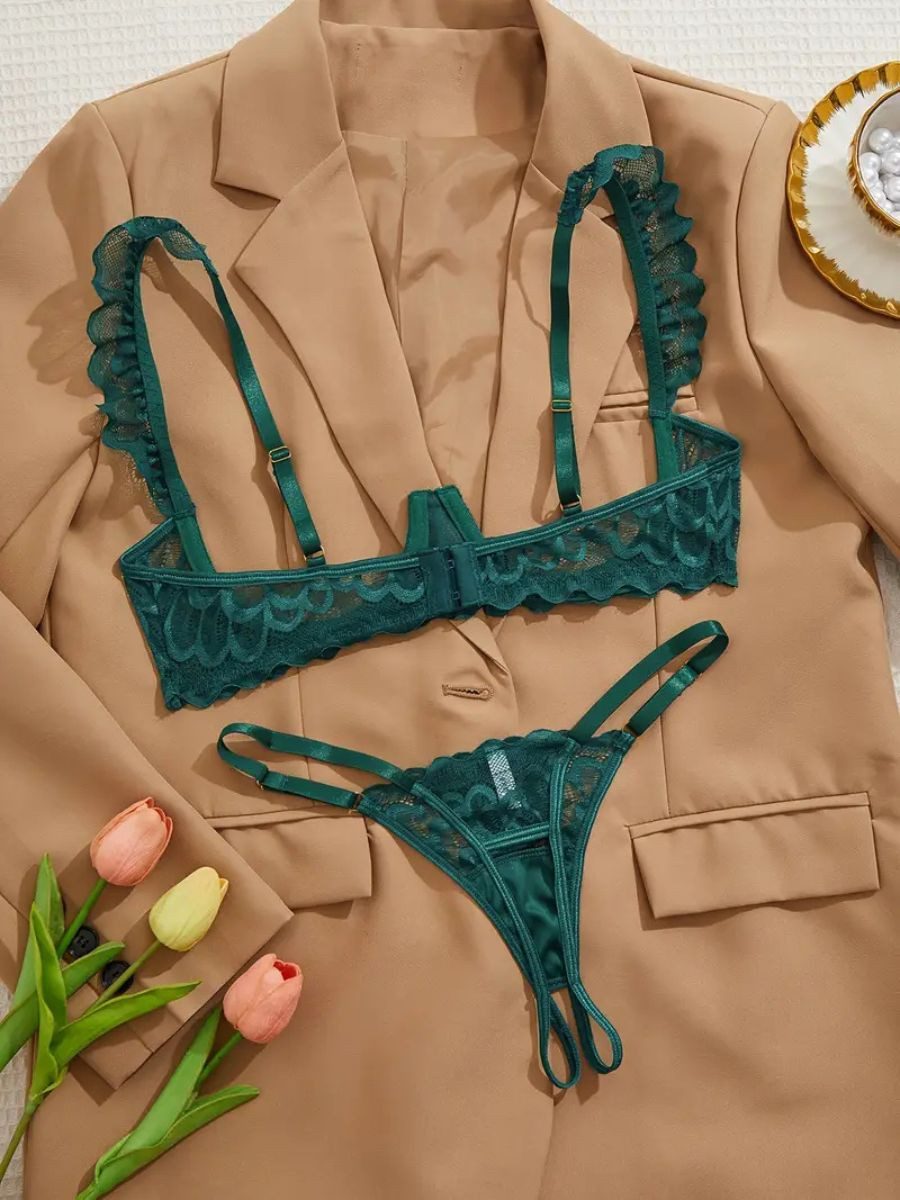 Elegant Love Set: Ouvert-BH Sexy Dessous-Set mit Cut-Outs – Bügel-BH & String, Reizwäsche-Set (Set, 2-tlg., mit Tanga) Spitzen-Unterwäsche-Set mit offener Brust und Schrittöffnung