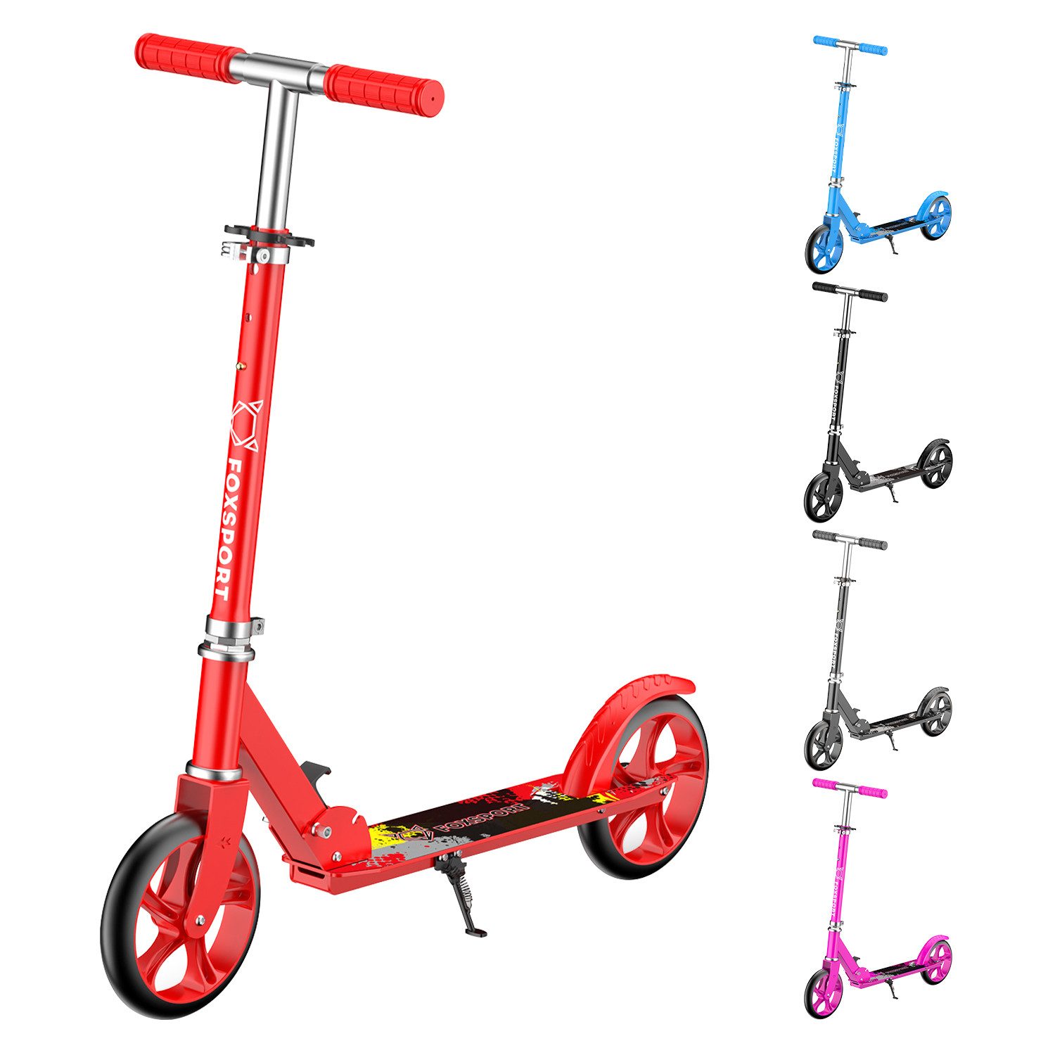 FOXSPORT Cityroller Leichter faltbarer, für Erwachsene und Kinder, 1 km/h, (Packung, mit Schutzblechen), klappbar&höhenverstellbar Scooter 200mm Räder Maximale 100 kg