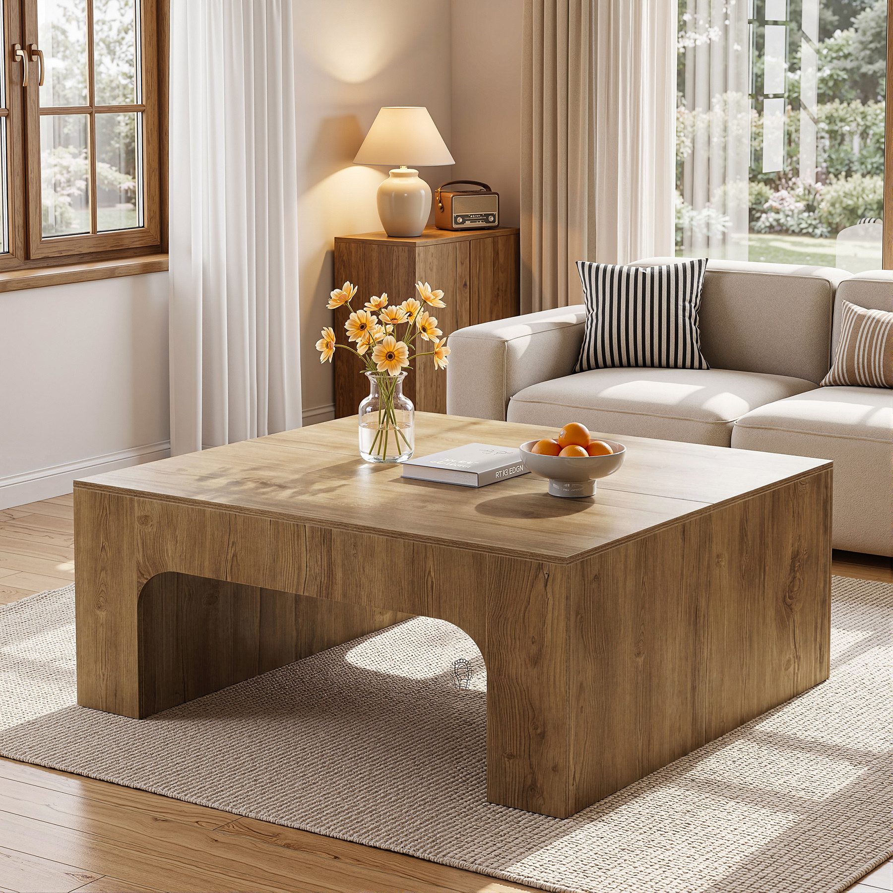 Tribesigns Couchtisch 100 cm Quadratischer Sofatisch aus Holz, für das Wohnzimmer (Landhaus-Beistelltisch mit geschwungener Unterseite, einfache Montage)