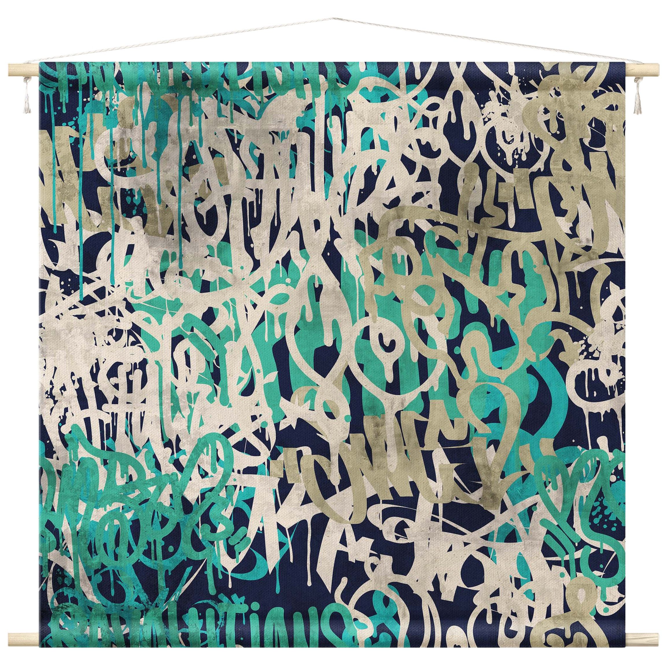 Bilderdepot24 Wandteppich modern Graffiti Shabby Sprüche Street Art türkis, quadratisch, Höhe: 2.6 mm, großes Wandbild aus Natur-Baumwolle Wandbehang Stoffbild Tuch Wollseil