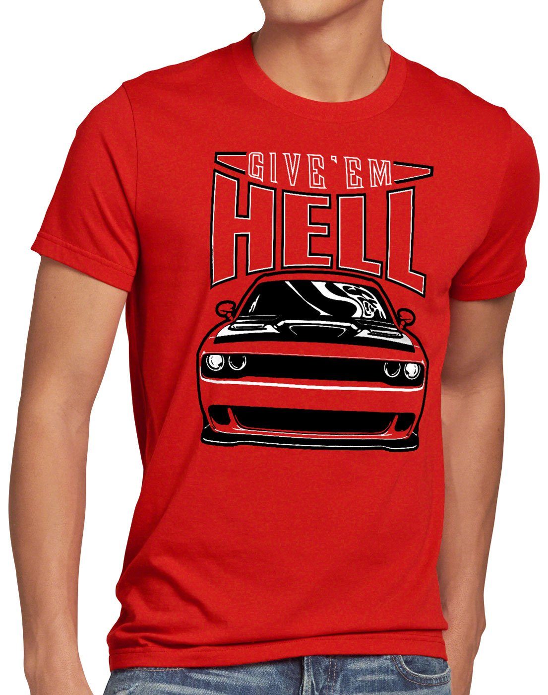 style3 Print-Shirt Herren T-Shirt Give em Hell muscle car hellcat v8 challenger