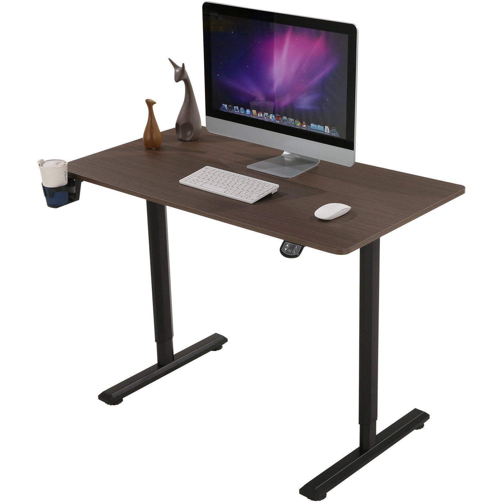 LUCKZON Computertisch Höhenverstellbar, 120×60 cm elektrisches Stehpult, Farbe Holz Dunkel, Schreibtisch und Arbeitsplatz für das Heimbüro, Einfach zu konsolen
