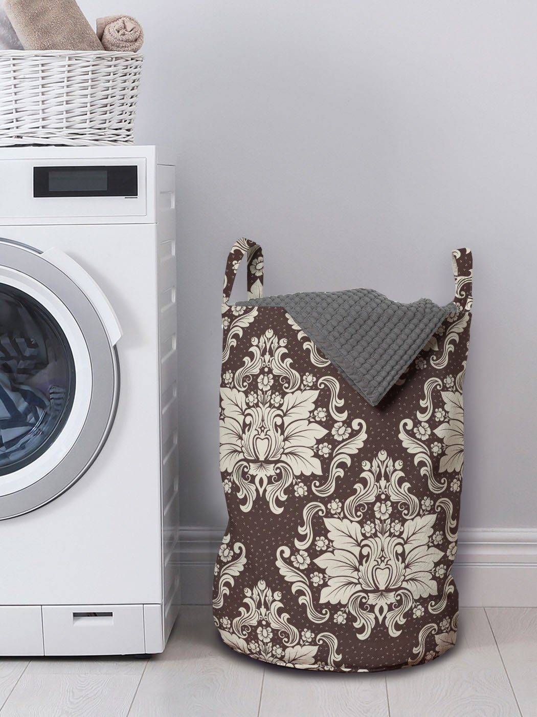 Abakuhaus Wäschesäckchen Wäschekorb Blooming Victorian mit für Damast Waschsalons, Griffen Kordelzugverschluss Laub