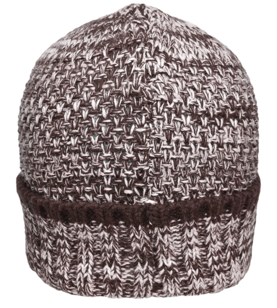 Umschlag Beanie für angenehmen mit Myrtle in Fleeceband Innenseite Strickmütze einen MB7114 Beach Tragekomfort Strickoptik Mütze plum/white grober mit Melierte