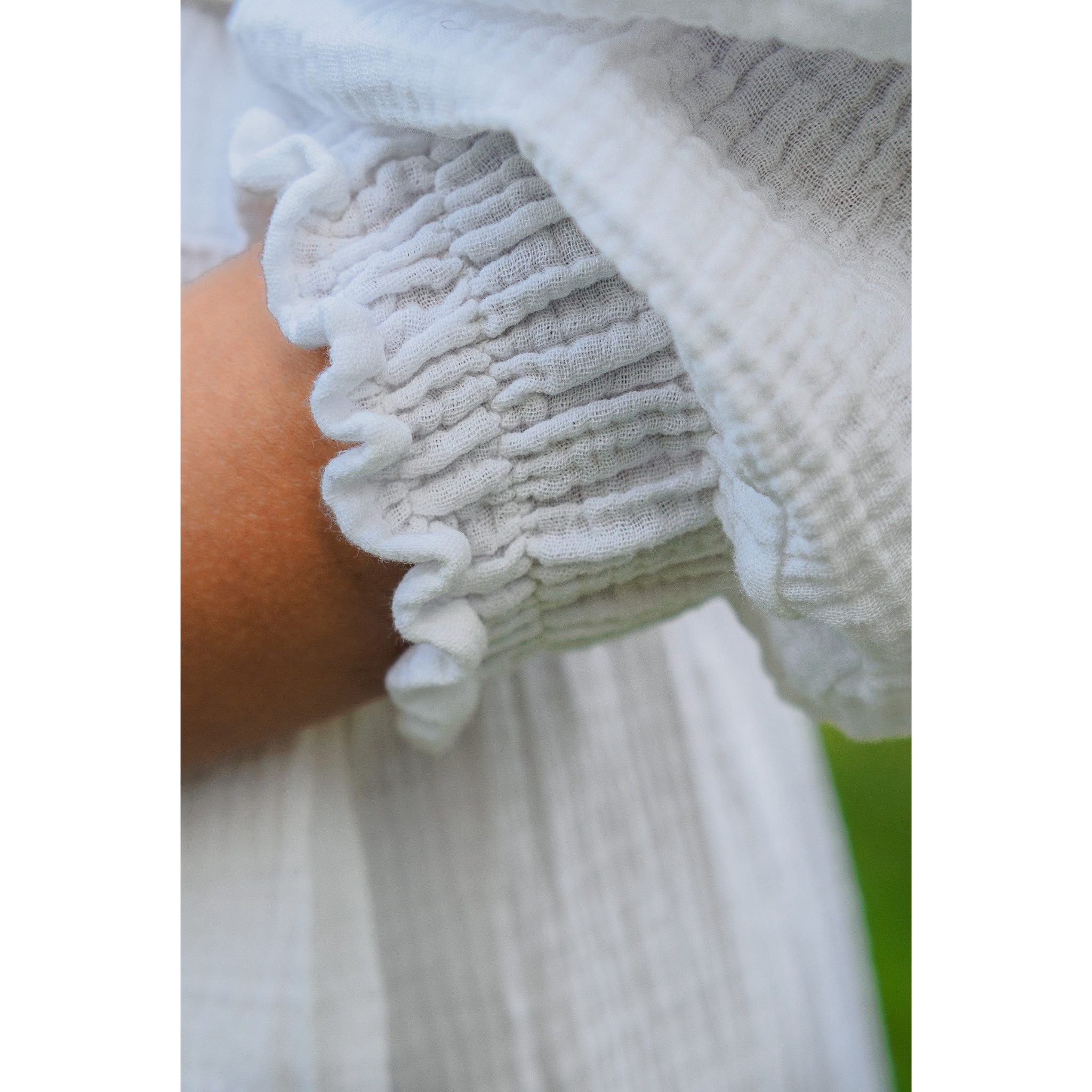 hutch&putch Maxikleid Musselin Kleid Damen Sommerkleid 100% Bio-Baumwolle mit Rüschen Kragen (1-tlg) elastischer Bund - trendige Volants