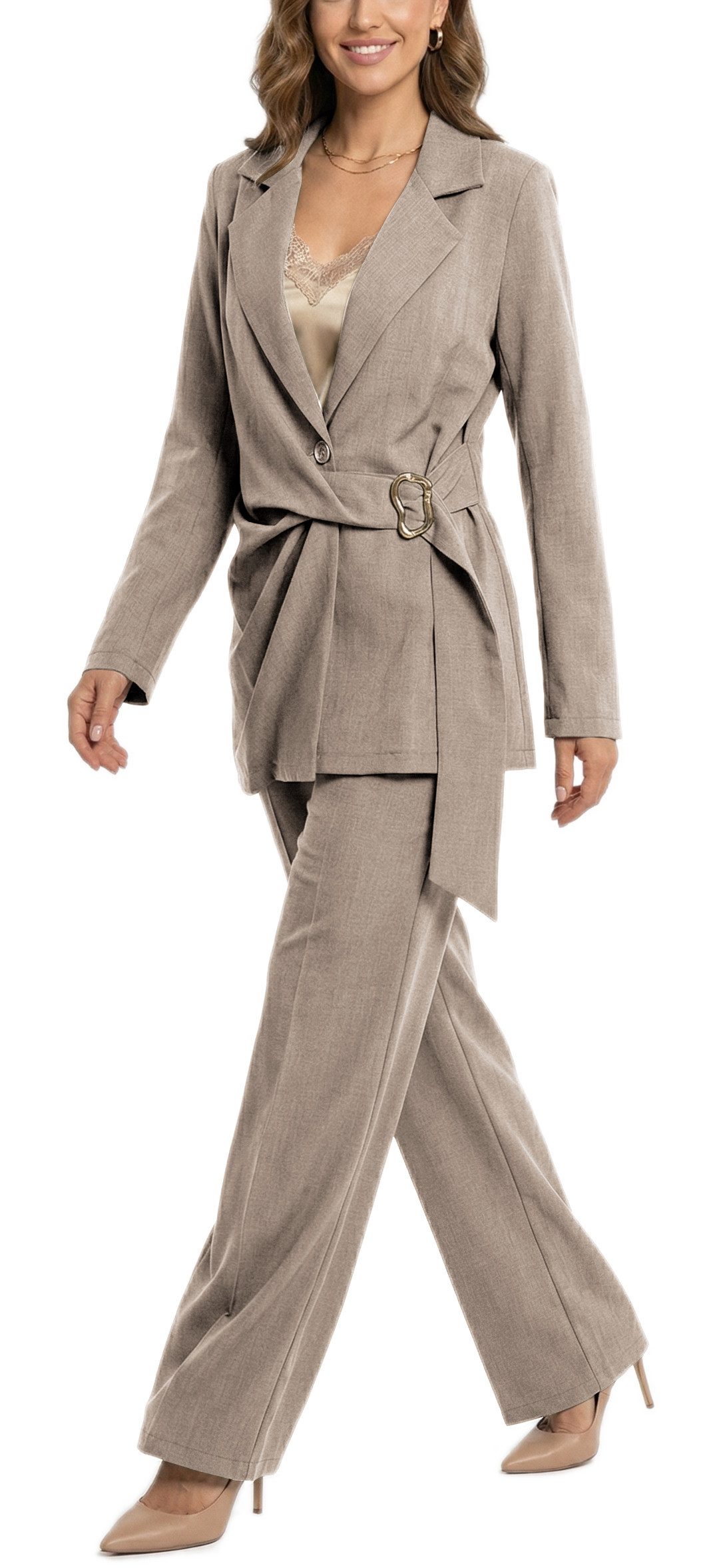 dy_mode Longblazer Damen Longblazer in Wickeloptik Taillierter Business Blazer in Unifarbe, Tailliert in Wickeloptik