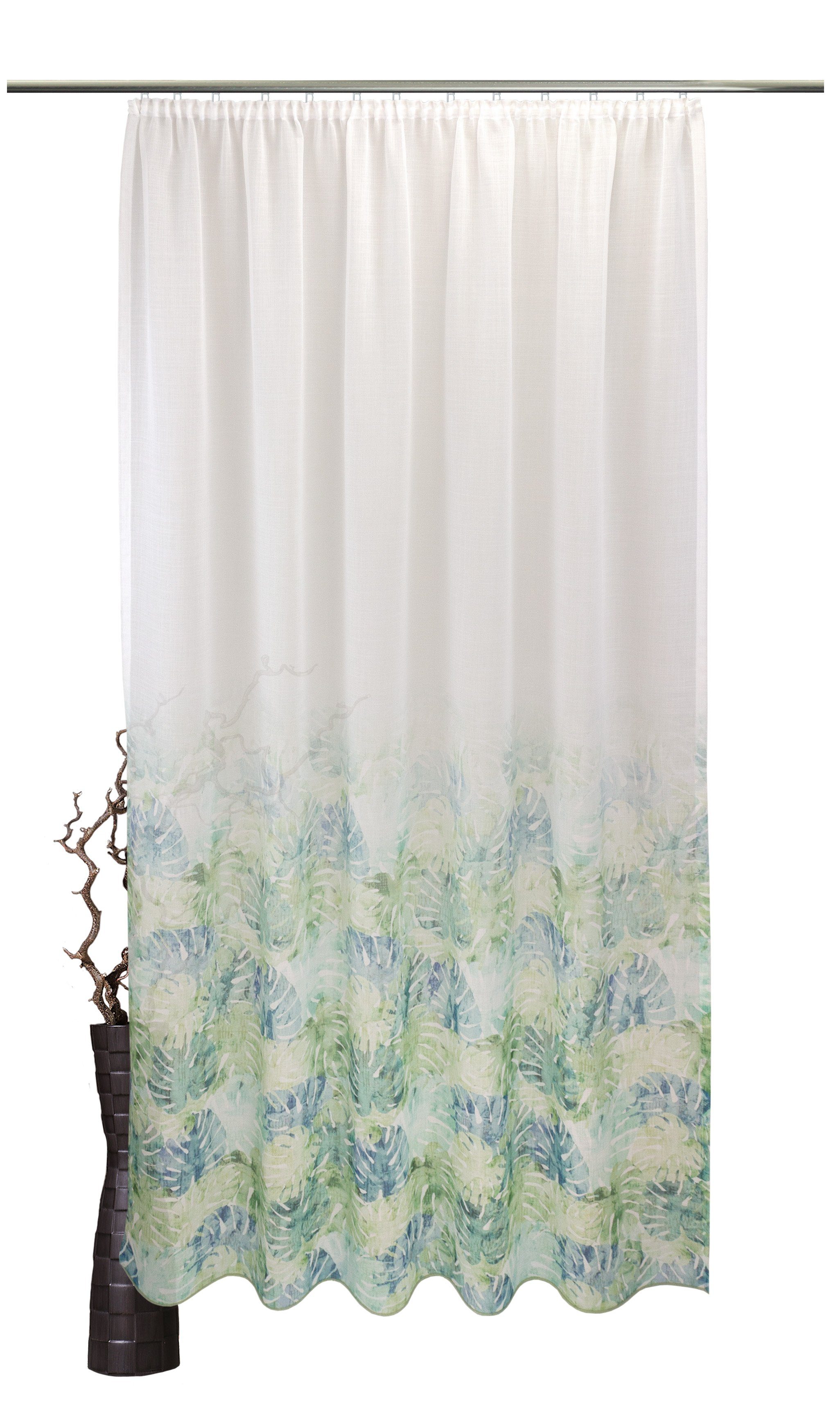 Vorhang Zara, VHG, Kräuselband (1 St), halbtransparent, Digitaldruck, Farbverlauf, Aquarell grün