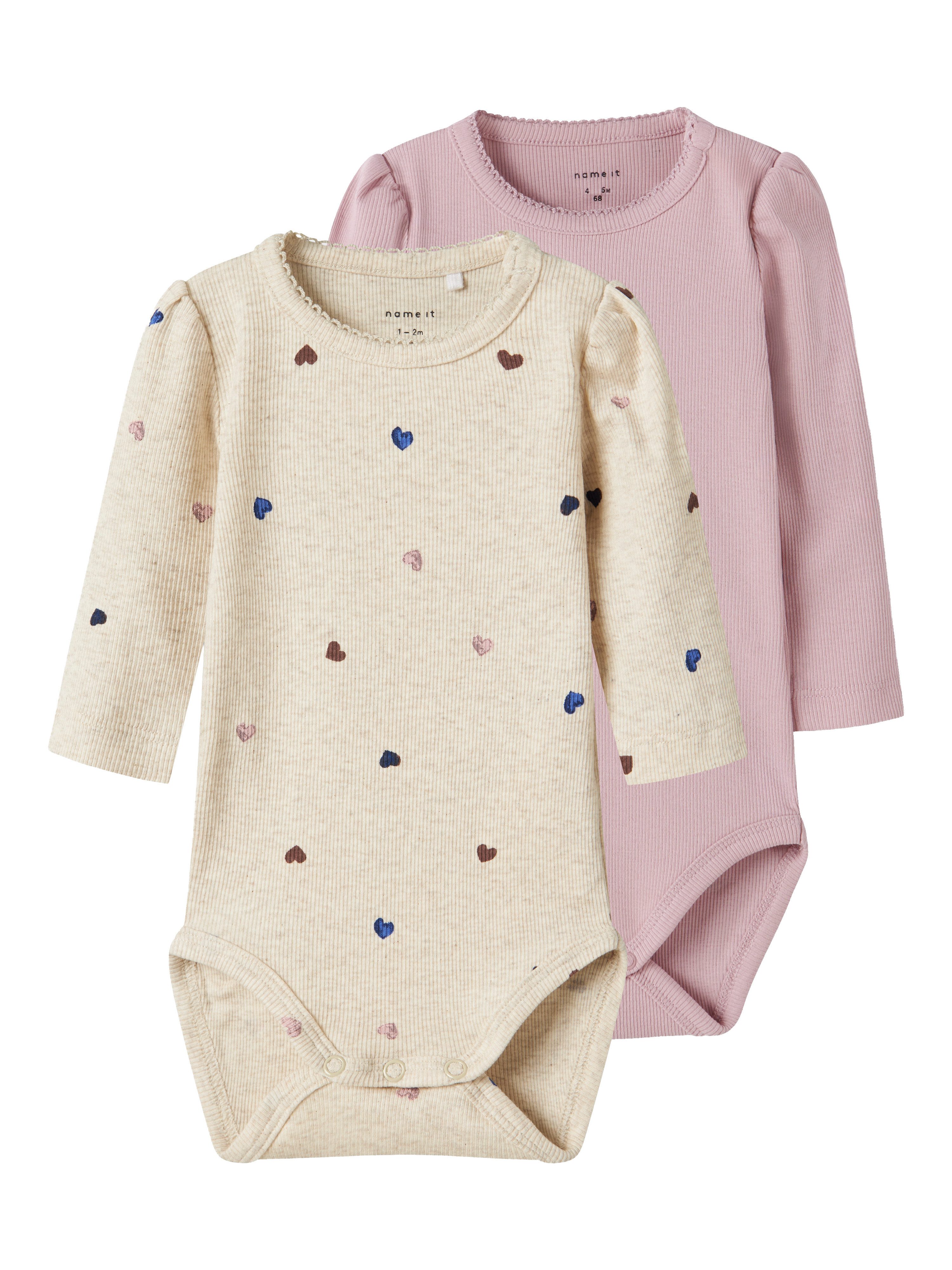 Name It Langarmbody NBFNUTTI 2P LS BODY NOOS (Packung, 2-tlg) Baumwollmischung, bedruckt und uni im Set