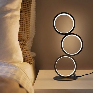 ZMH LED Nachttischlampe Schwarz Schreibtischlampe Ring Deko Schlafzimmer, Dimmfunktion, LED fest integriert, warmweiß-kaltweiß