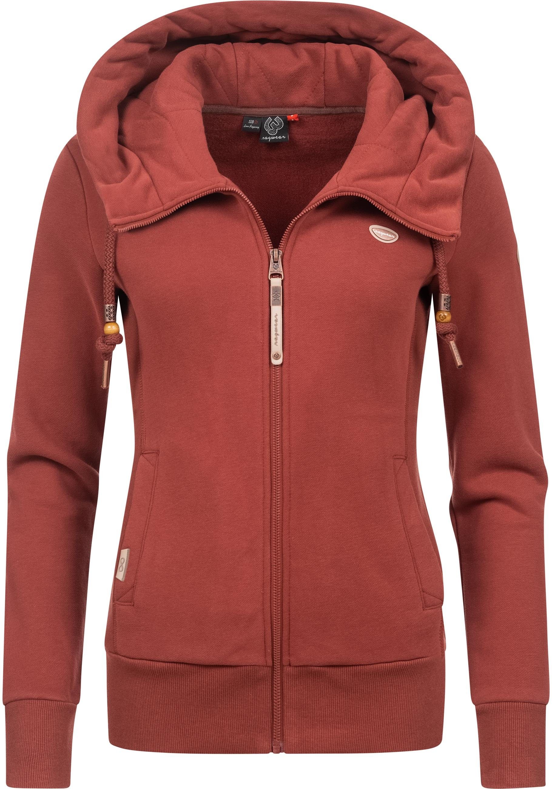 mit Kapuzensweatjacke Zip-Hoodie Emer Ragwear weicher terra Damen Kapuze