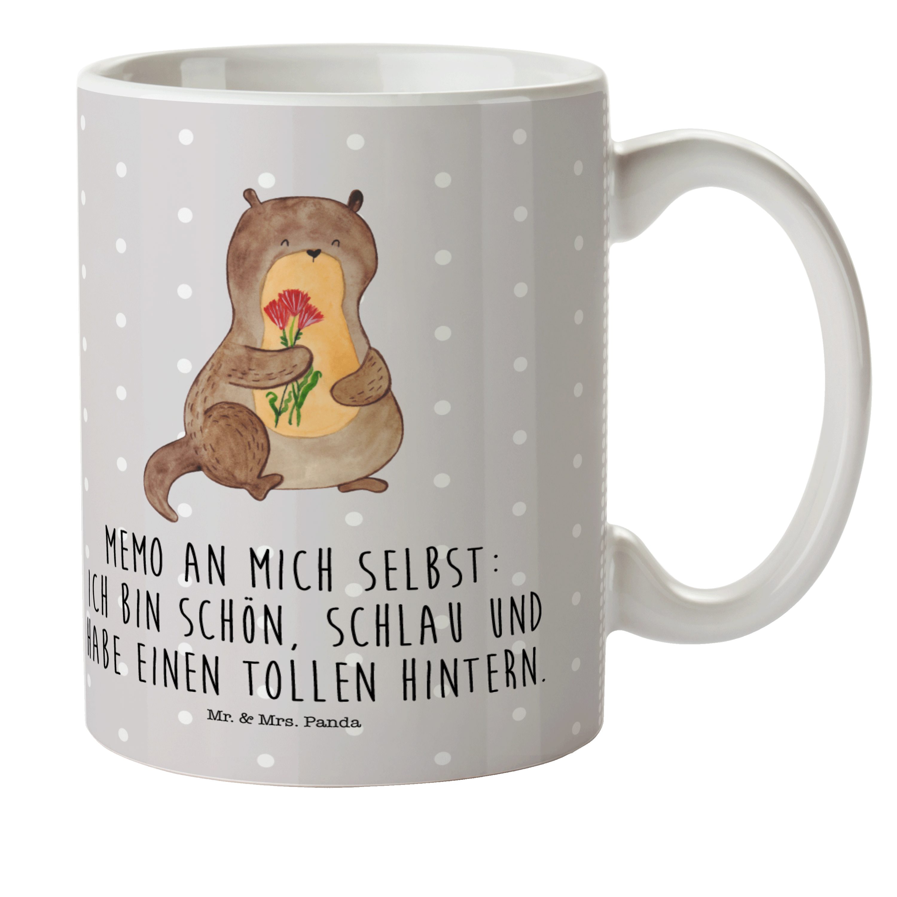 Mr. & Mrs. Otter Tri, niedlich, - Blumenstrauß Kinderbecher Panda Geschenk, Grau Kunststoff Seeotter, Pastell 