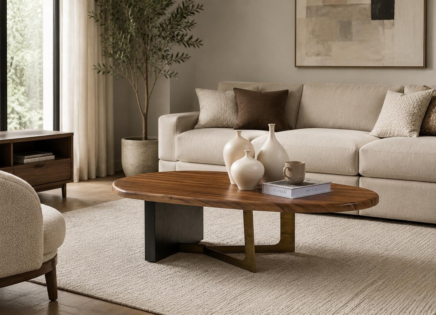 JVmoebel Couchtisch Couchtisch oval Holz massiv modern Wohnzimmer, Made in Europa