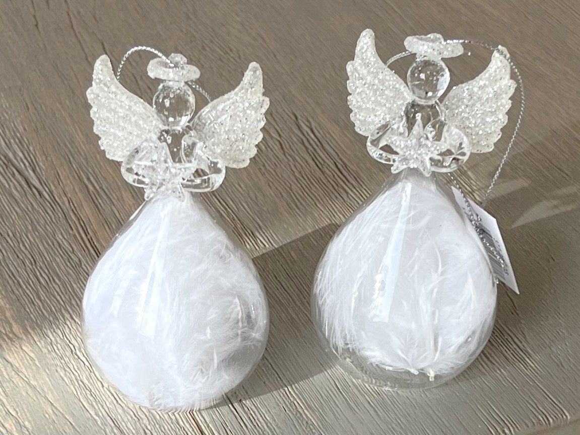 colmore Weihnachtsfigur Hänger Weihnachtsbaum Engel Weiß Feder 2er Set 10 cm, mit Feder