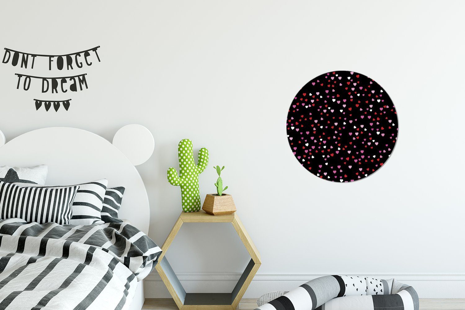 Tapetenkreis einem für Wandsticker Tapetenaufkleber, auf MuchoWow Illustration Wohnzimmer Herzen Hintergrund Eine mit (1 St), schwarzen Kinderzimmer, Rund,