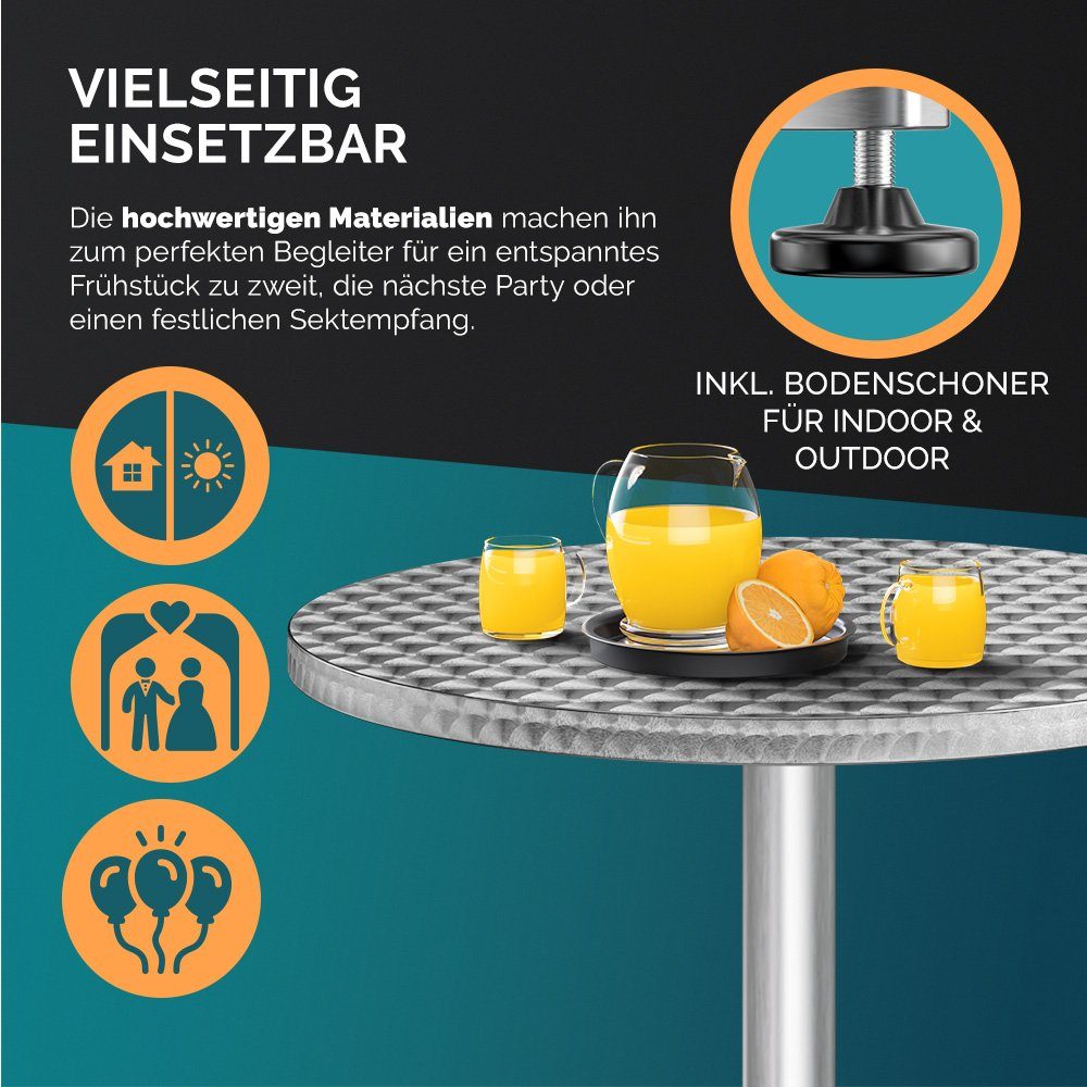 Casaria Stehtisch (1-St), Stabil Ø60cm Rund Alu / cm cm 70 Wetterfest Höhenverstellbar 115 Hoch