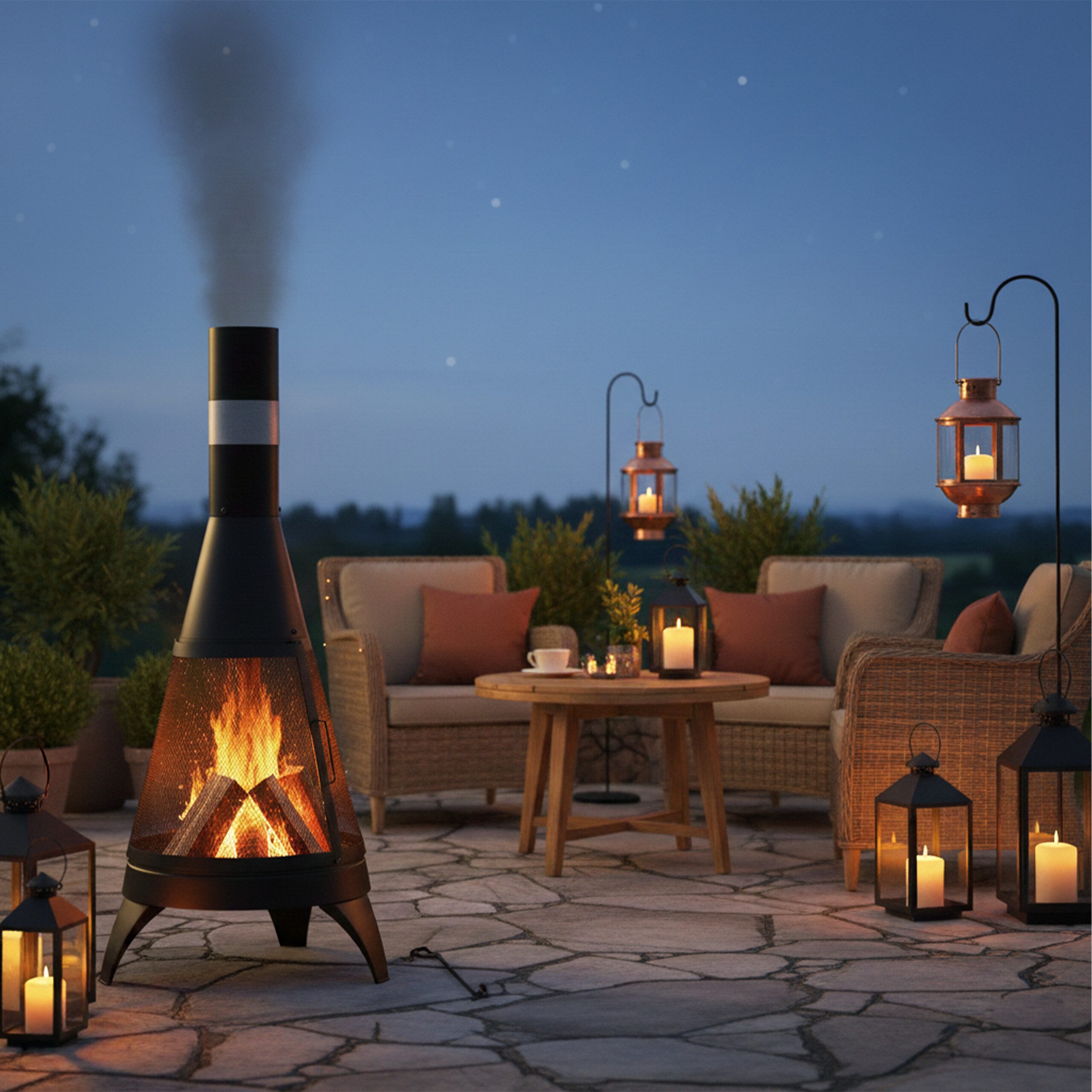 relaxdays Feuerkorb Terrassenofen mit Funkenschutz