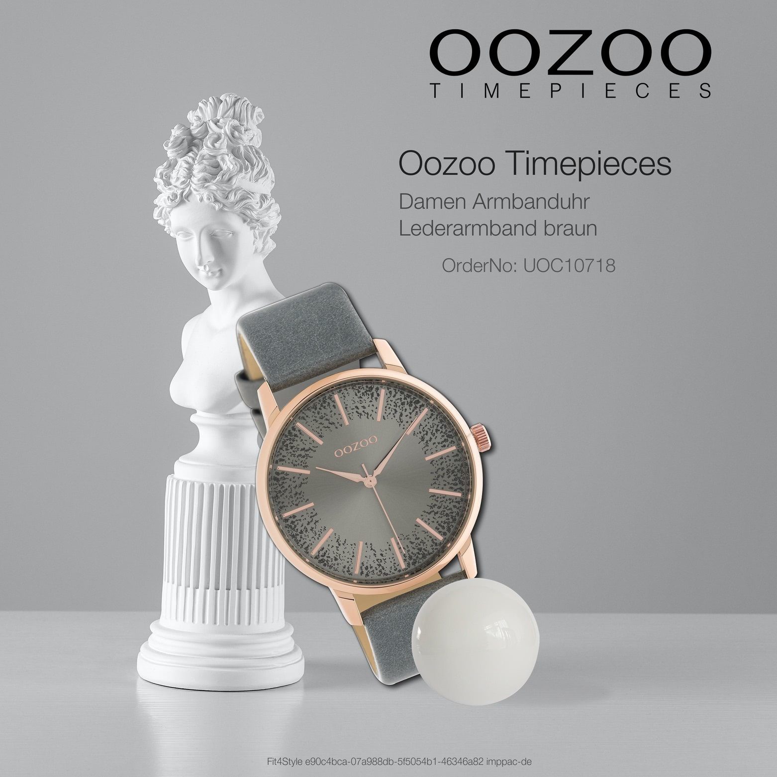 (ca. rund, blaugrau OOZOO 40mm) Armbanduhr Damen Fashion-Style Oozoo Analog, groß Damenuhr Quarzuhr Lederarmband,