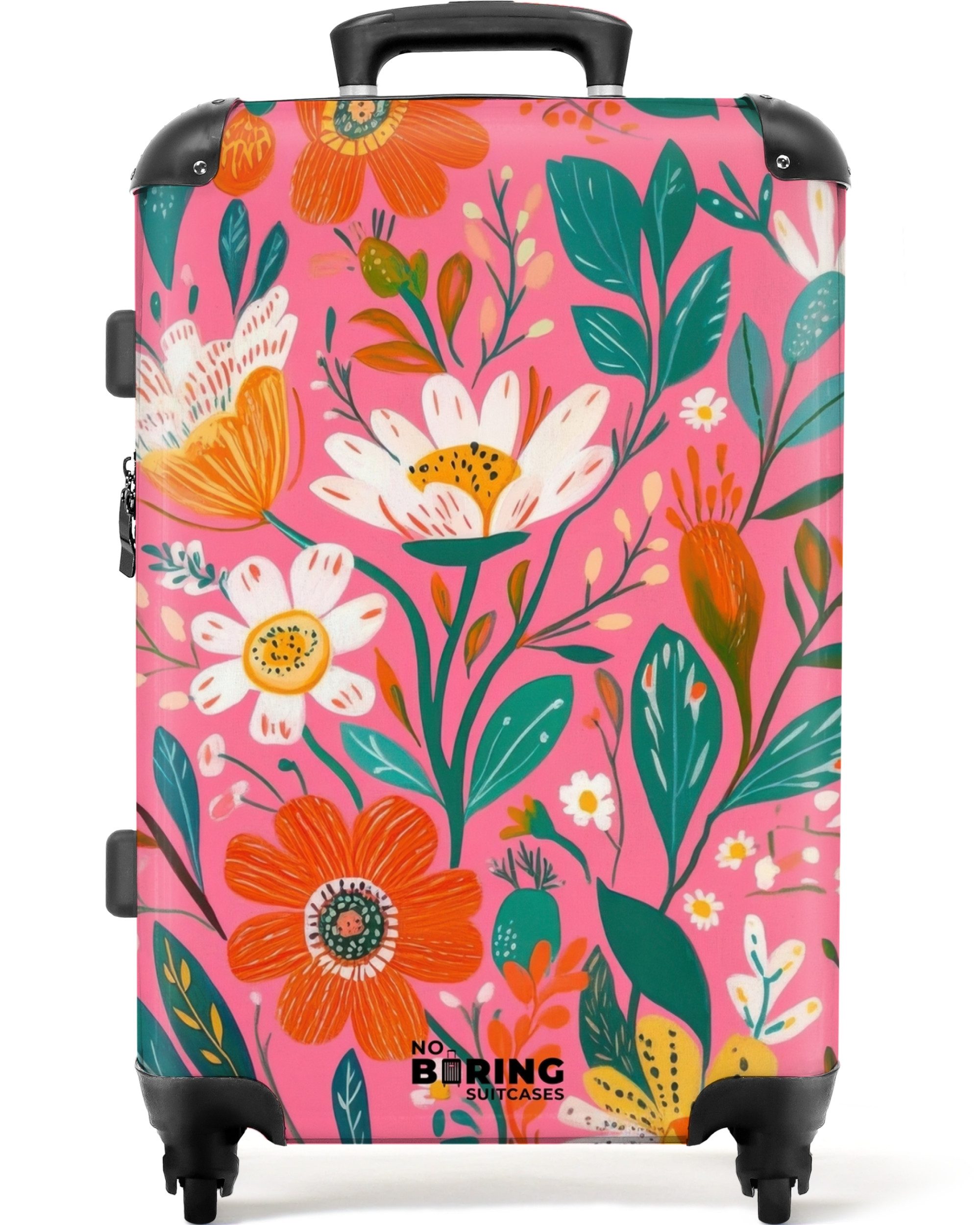 NoBoringSuitcases.com© Hartschalen-Trolley Feldblumen mit rosa Hintergrund günstig online kaufen