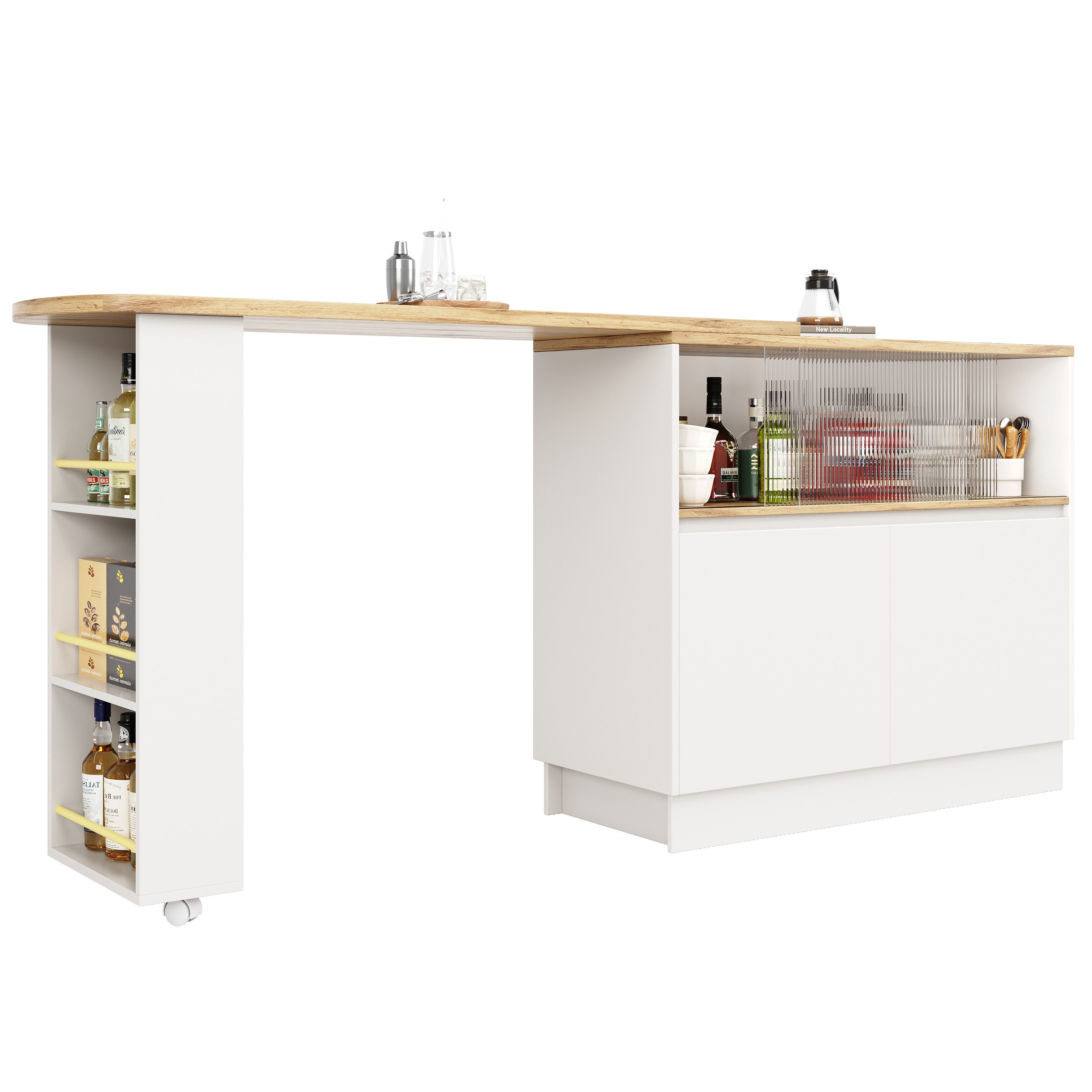 i@home Bartisch Um 360° drehbare Sideboard mit Ablageflächen und Glas, weiß günstig online kaufen