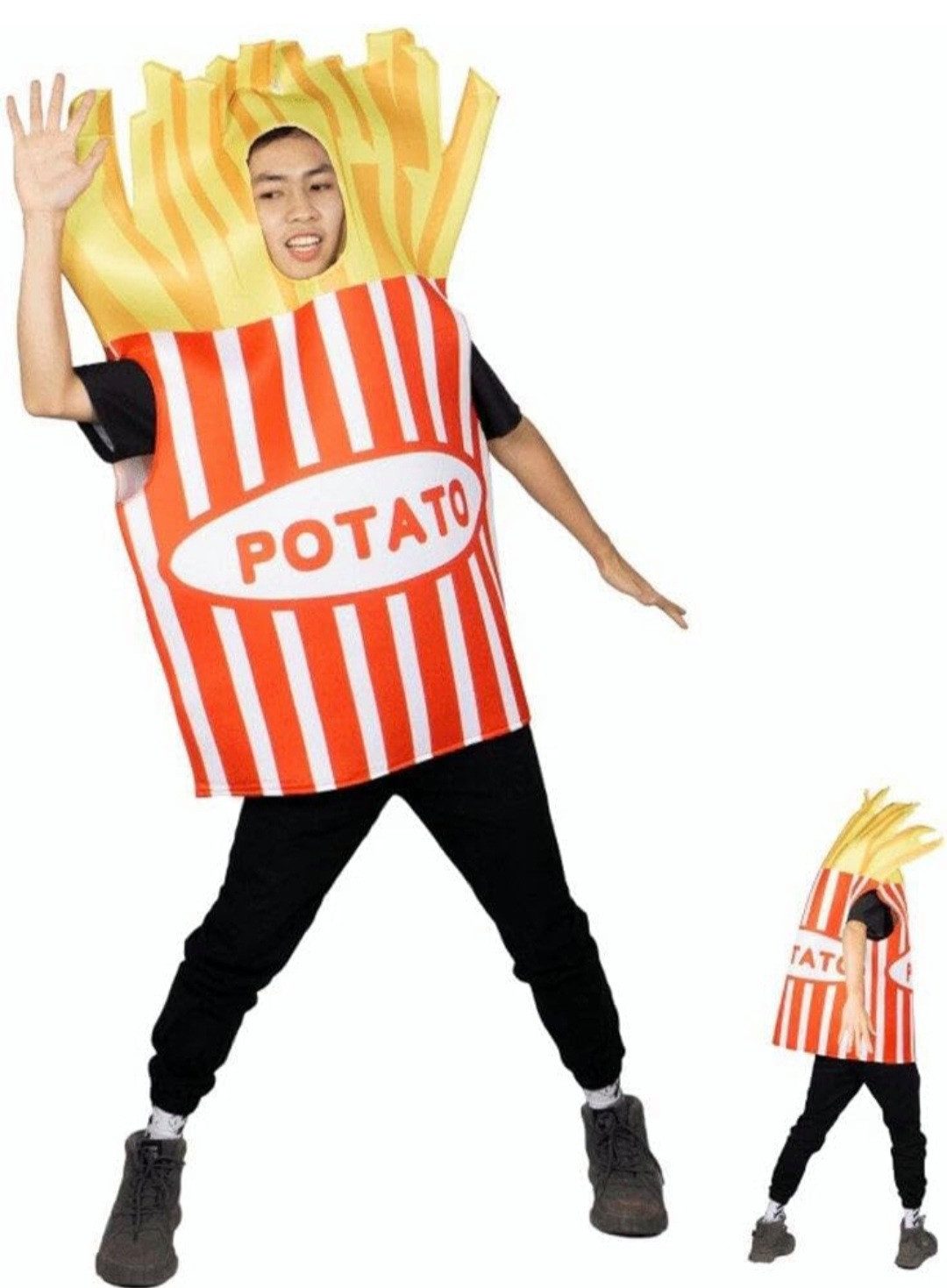 PartyFlamingo Lebensmittel-Kostüm Pommes Frites Pommes-Tüte Erwachsenen Kostüm Spaßkostüm
