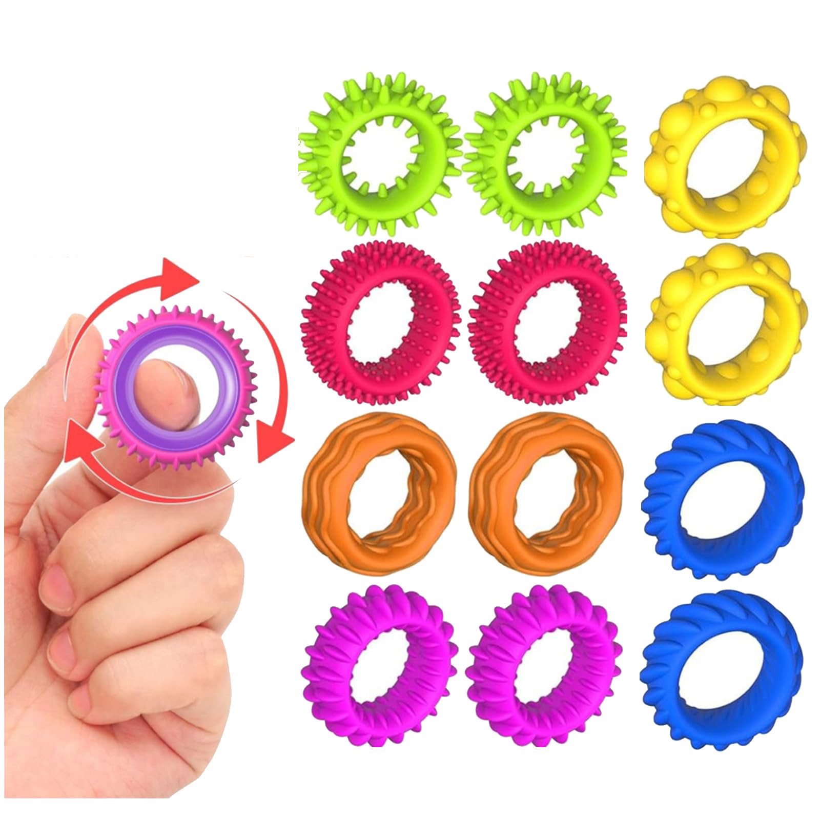 FOUORTUNATE-BEE Motorikschleife 12 Stück Fidget Ring Toys für Kinder Erwachsene, (Sensorik Autismus Anti Stress Spielzeug Fidget Squishy Toy, 12-tlg), Anxiety ADHD Toys Beruhigend Bei Stress Angst