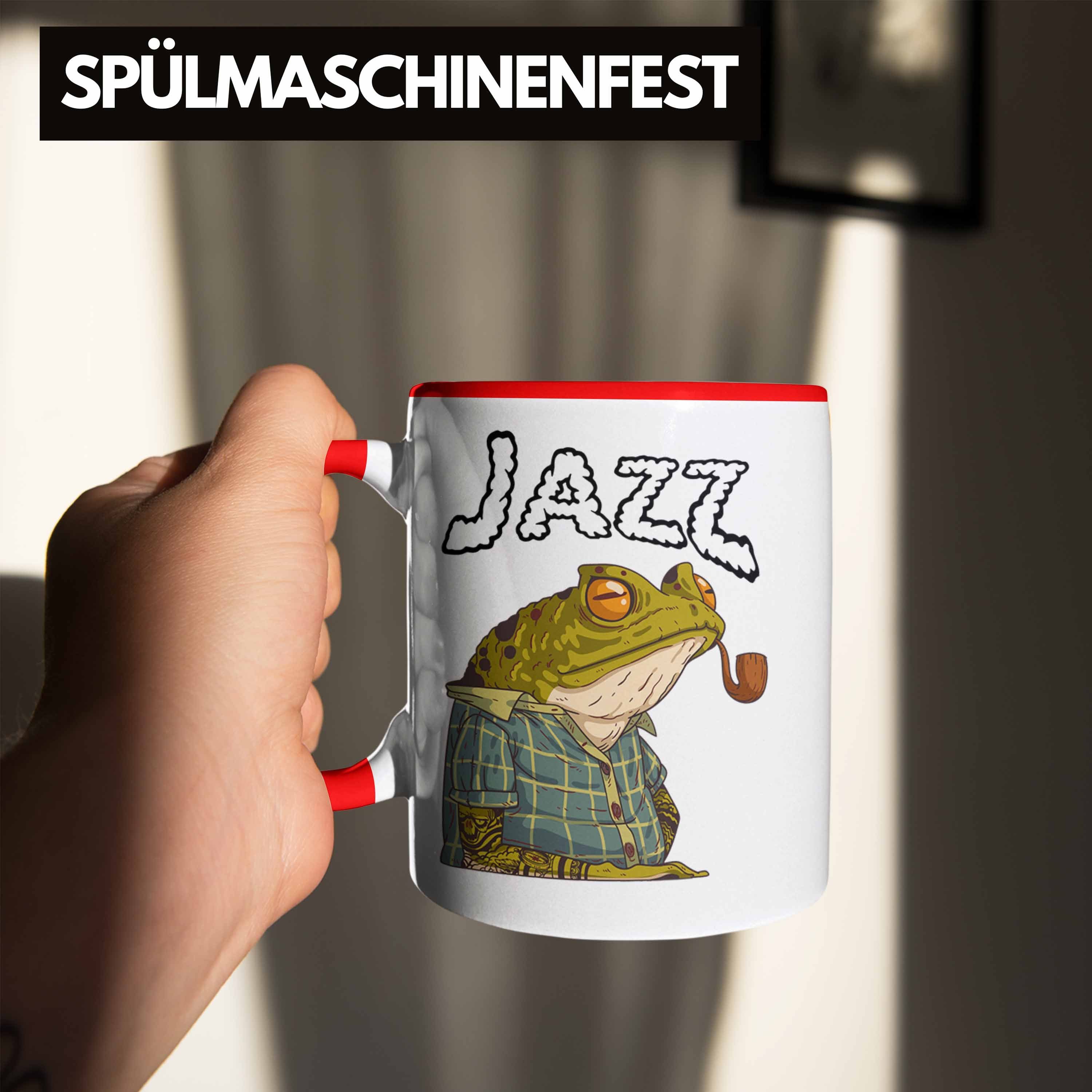 Trendation Tasse Jazz Geschenk Frosch Tasse Lustig Rot Grafik