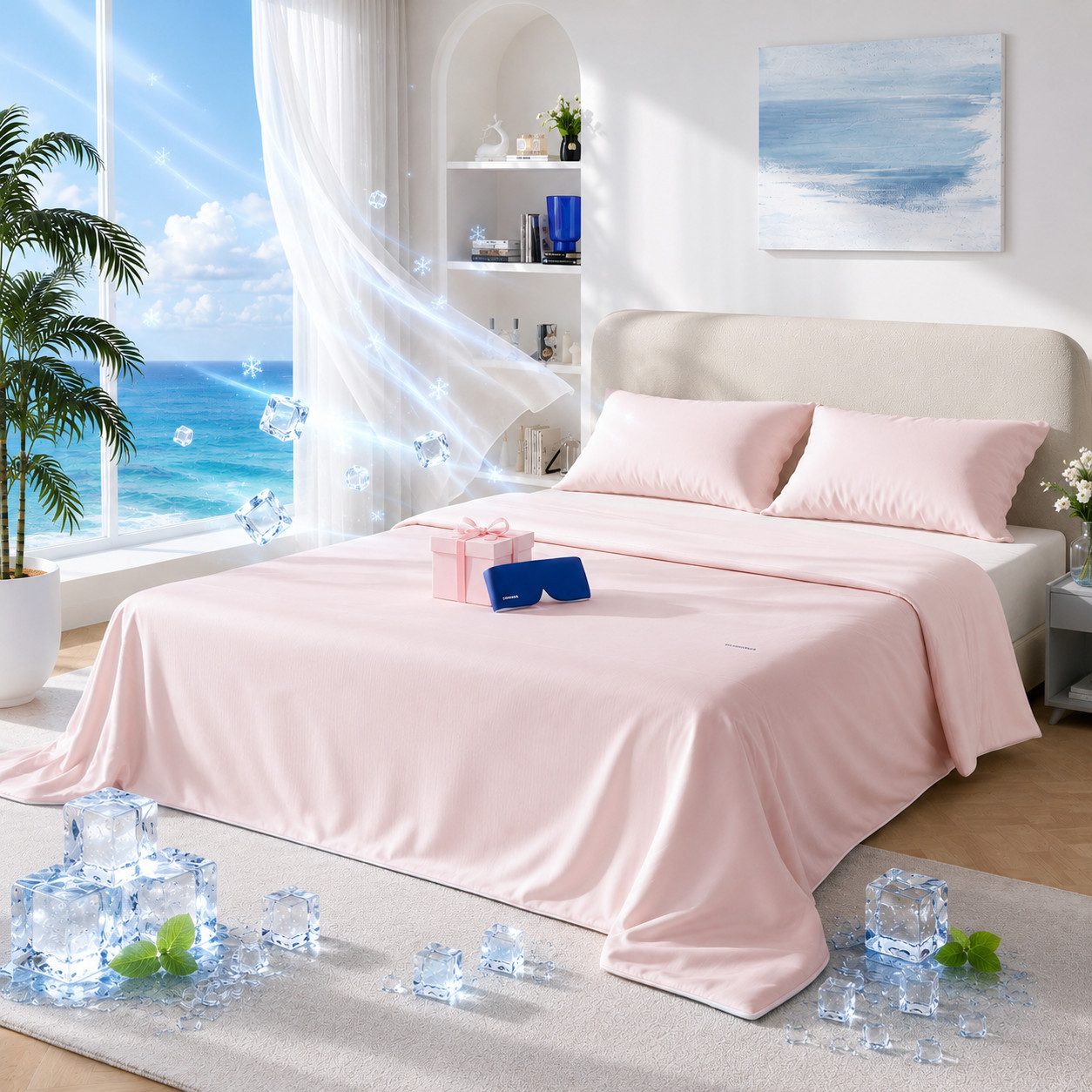 CHICASA Microfaserbettdecke Kühlende Duo-Wende-Sommerdecke inkl. Gratis-Schlafmaske, waschbar, Füllung: Mikro-Luftkanäle + Y-förmige Naia-Fasern für optimale Luftzirkulation, Größen: 135×200 / 140×200 / 155×220 / 200×200 / 200×220 cm